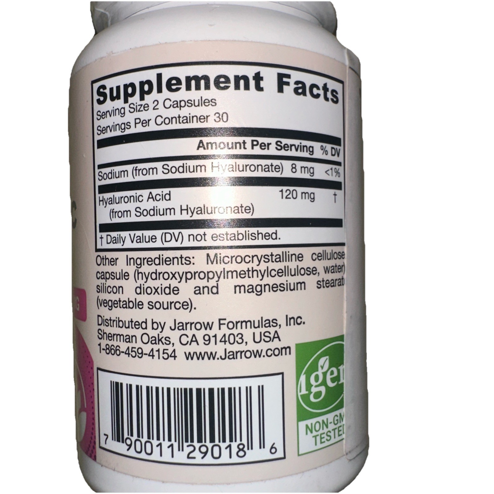 Jarrow Vegan Hyaluronic Acid 60 Veggie Capsules 120mg Exp:06/2026