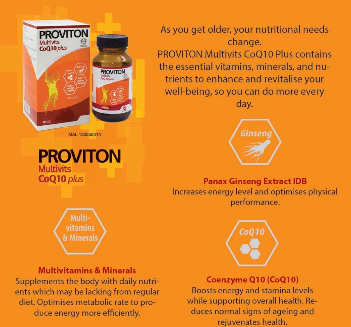 Proviton Multivitamin 90 Tabs Ginseng and Coenzyme Q10 Plus 07/2027