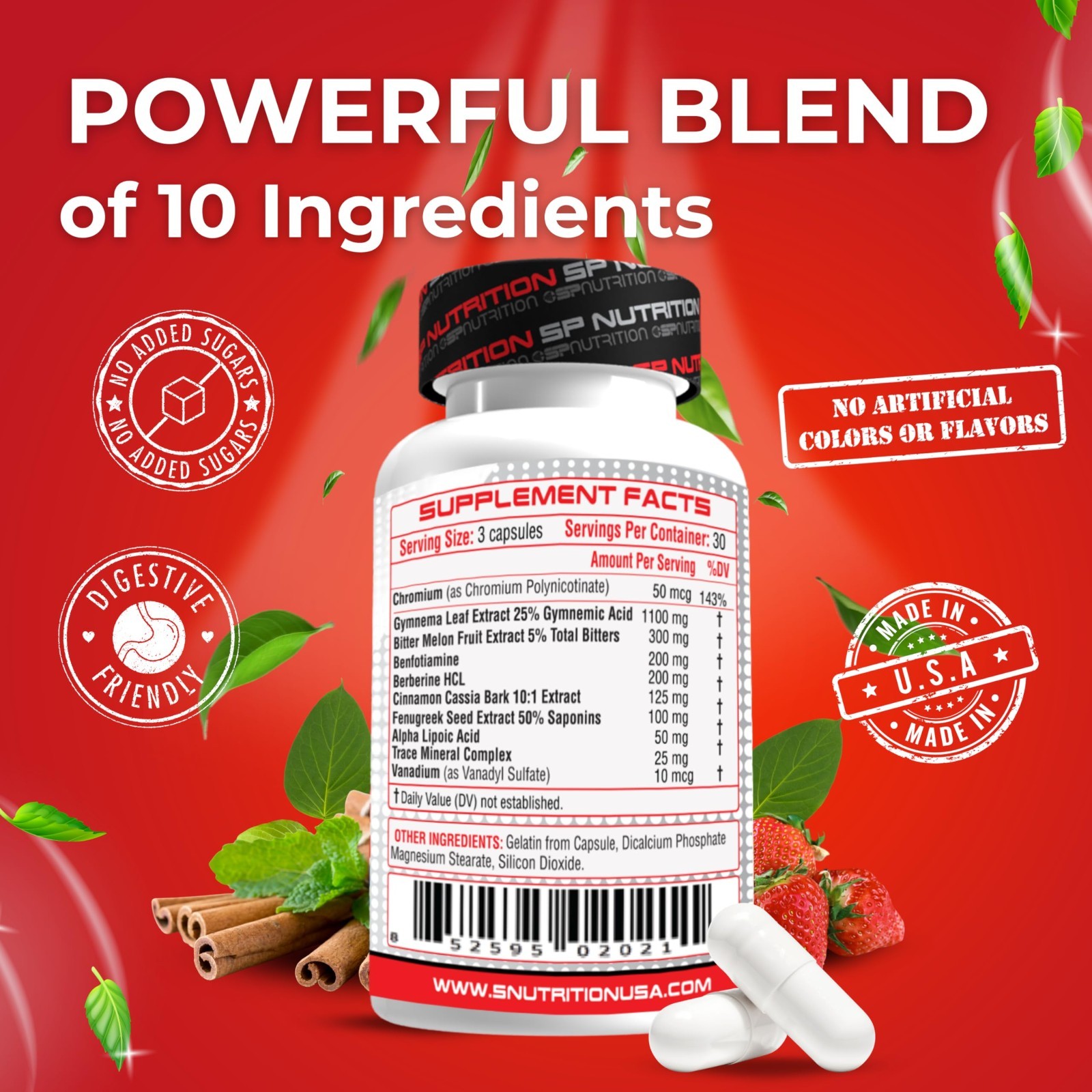 Blood Sugar Support Supplement – Natural Glucose Control, Energy Boost, 60 Capsu