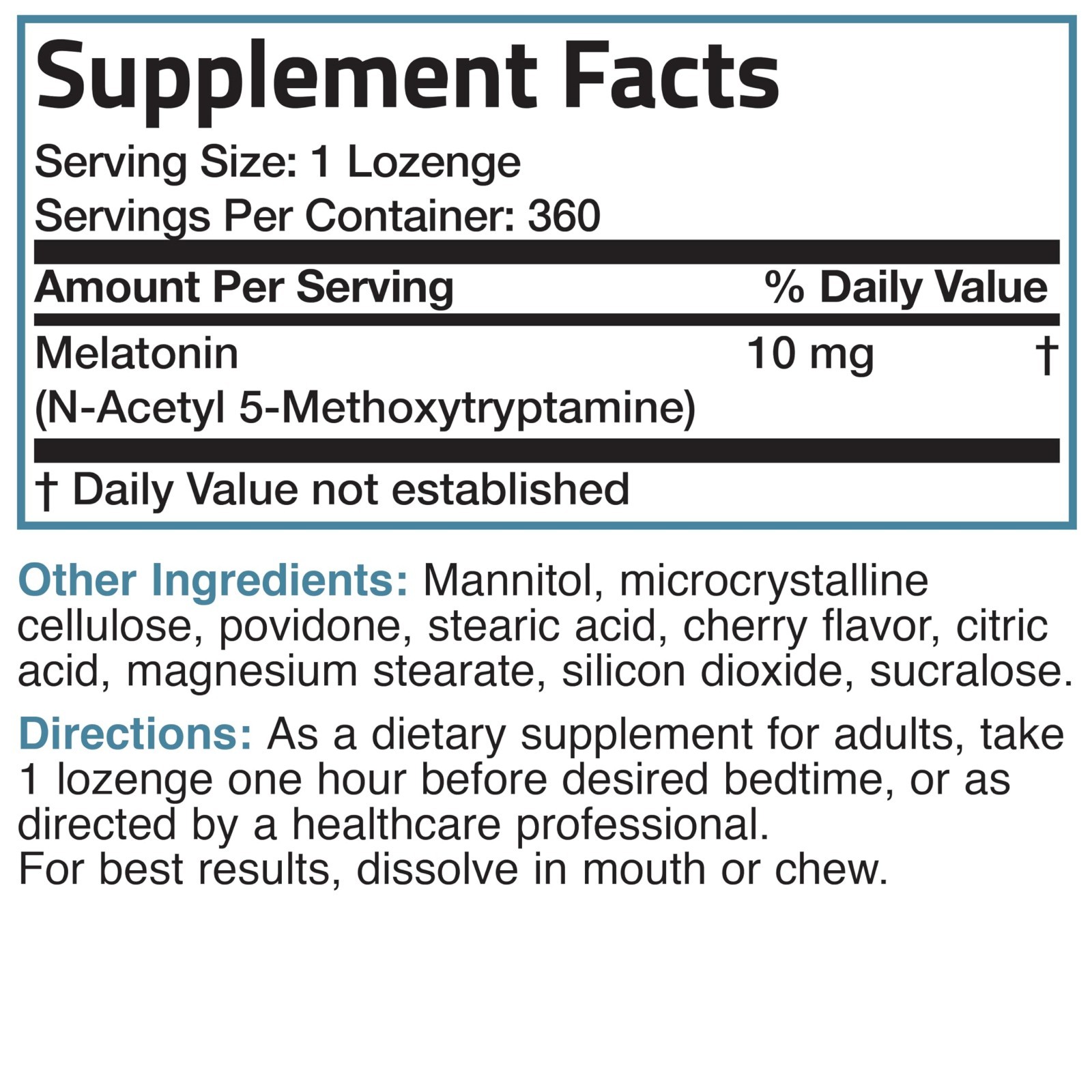Melatonin 10mg Fast Dissolve Cherry Tablets – Vegetarian Chewable Lozenges, 360