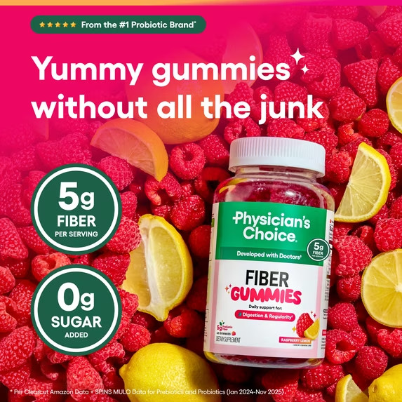 Physician’S Choice Fiber Gummies for Digestive Health & Regularity – Raspberry L