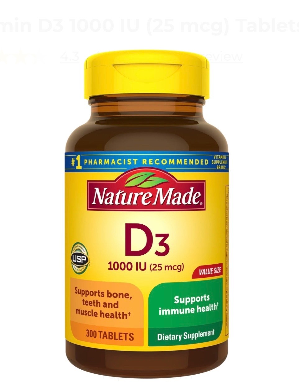 Nature Made Vitamin D3 1000 IU 25mcg Liquid Softgels – 300 Count