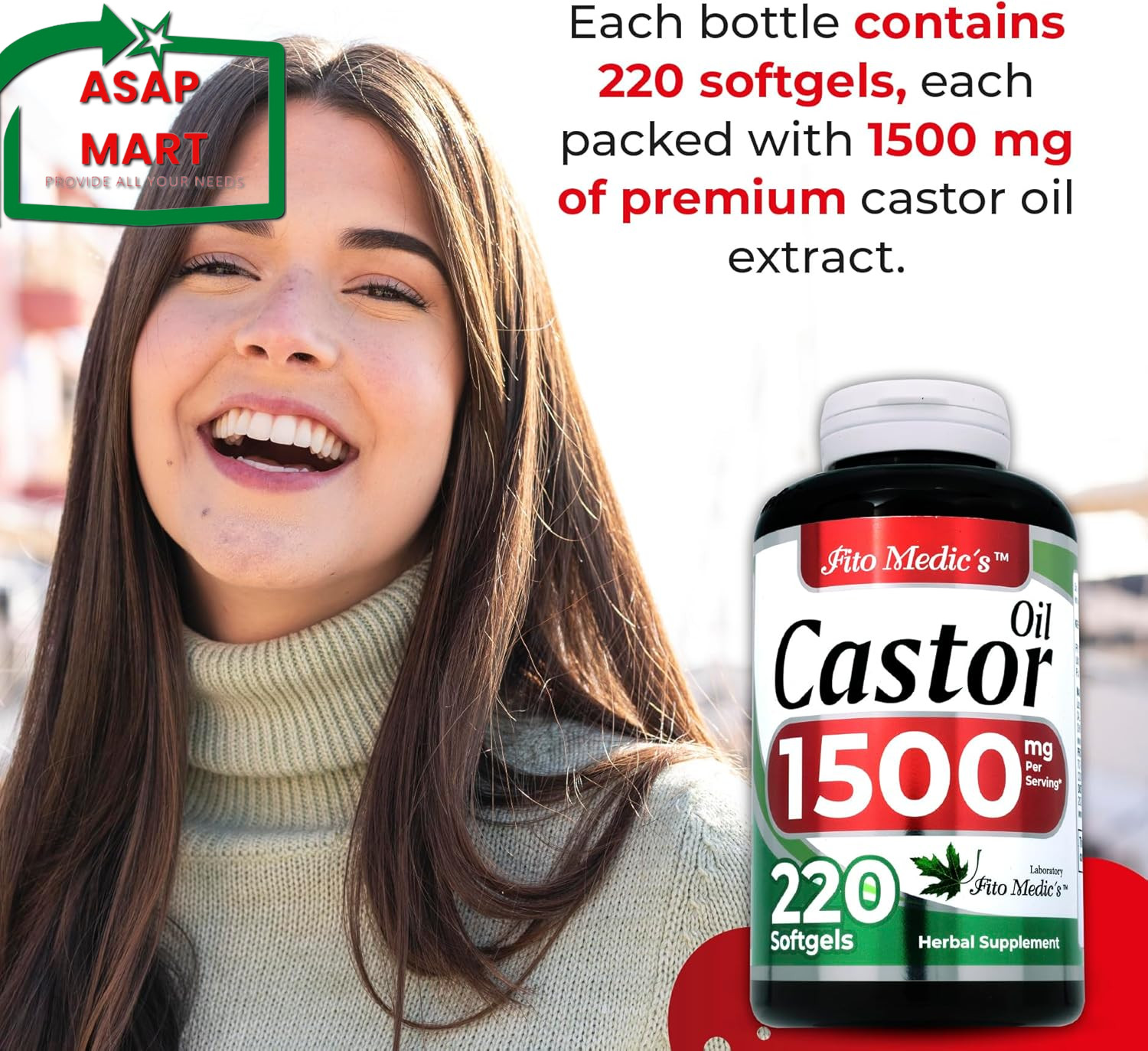 Lab | Castor Oil Pills |220 Softgels |1500 Mg| Castor Oil Capsules | Castor Oil
