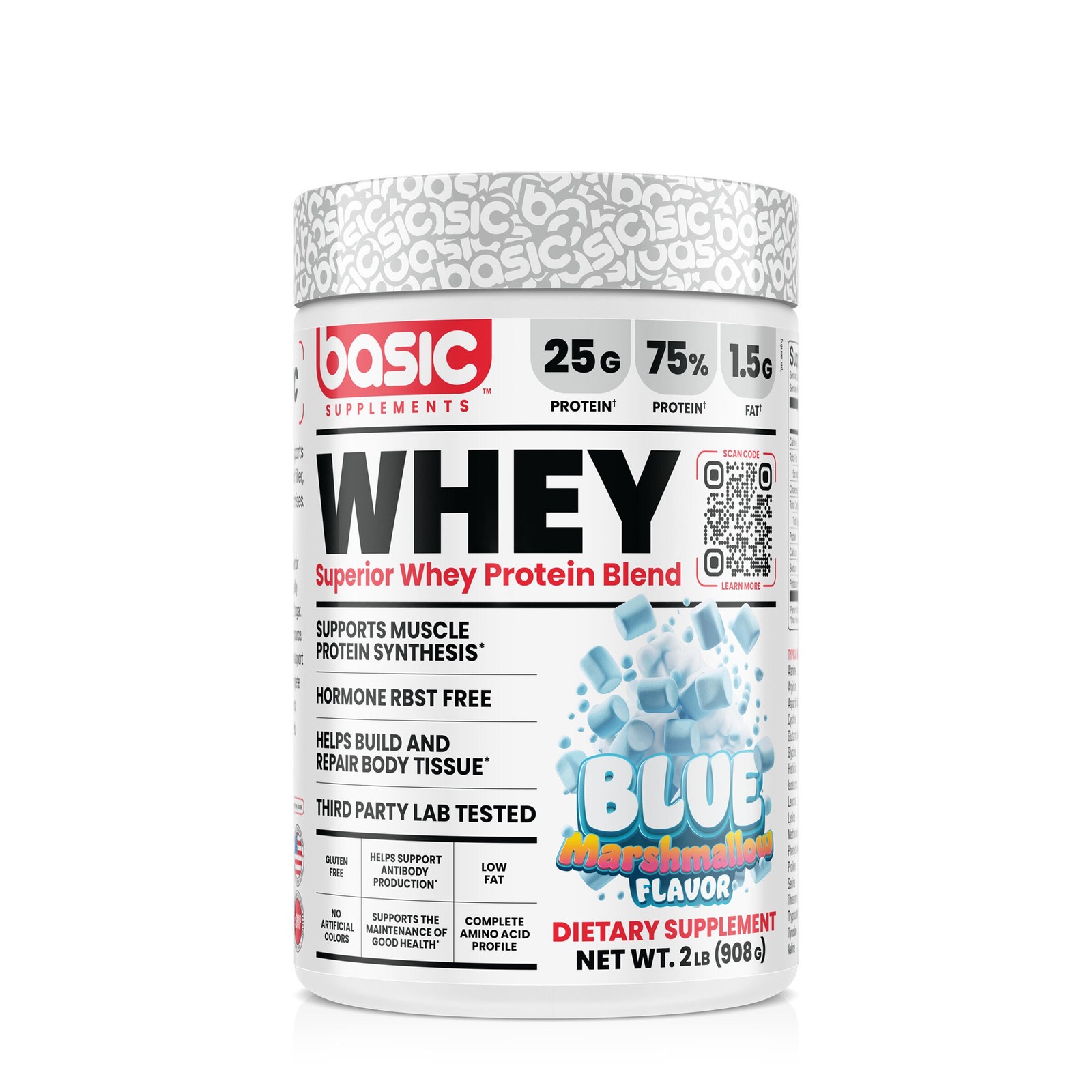 Basic Supplements Whey Protein Blend Blue Marshmallow Flavor Builds 908g NEW