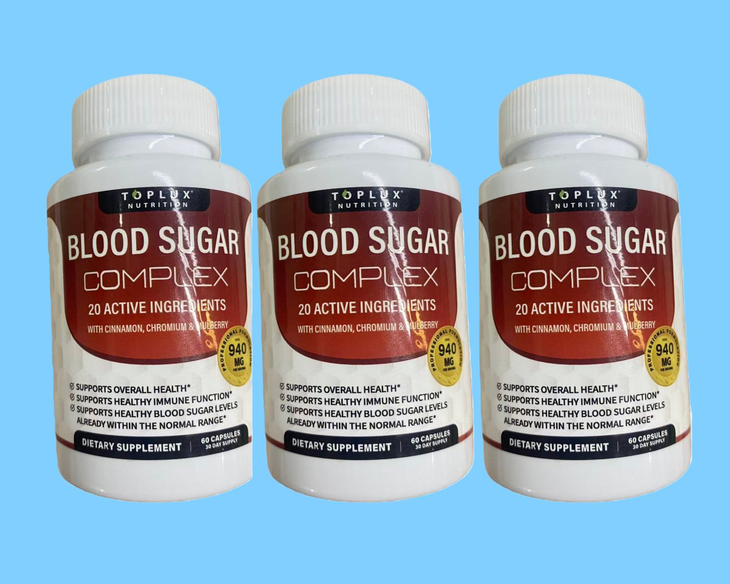 Blood 3-Toplux Sugar ComplexCinnamon Chromium Bitter Melon 20 Active Ingredients
