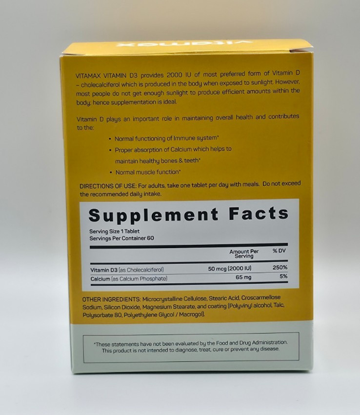 VITAMIN D3 Provides 2000 IU of most preferred form of Vitamin D – 01/2028