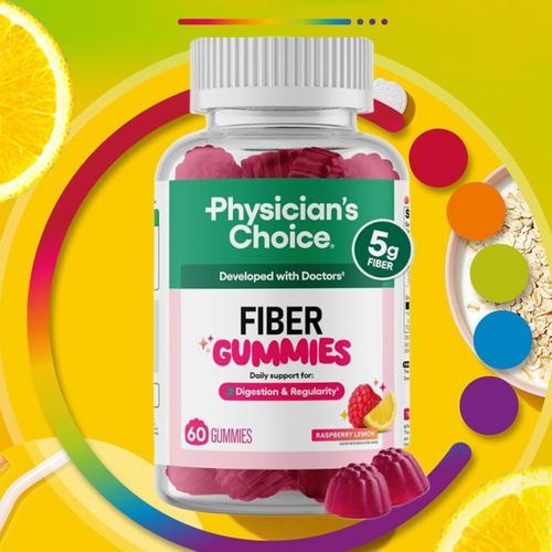 Physician’s Choice Fiber Gummies ideal for Digestive Health & Regularity – Raspb