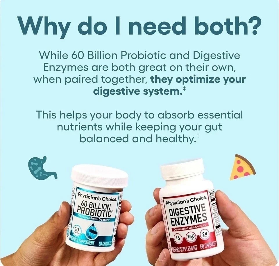 Physician’s Choice 60 Billion Probiotic & Digestive Enzymes Bundle USA SELLER-+
