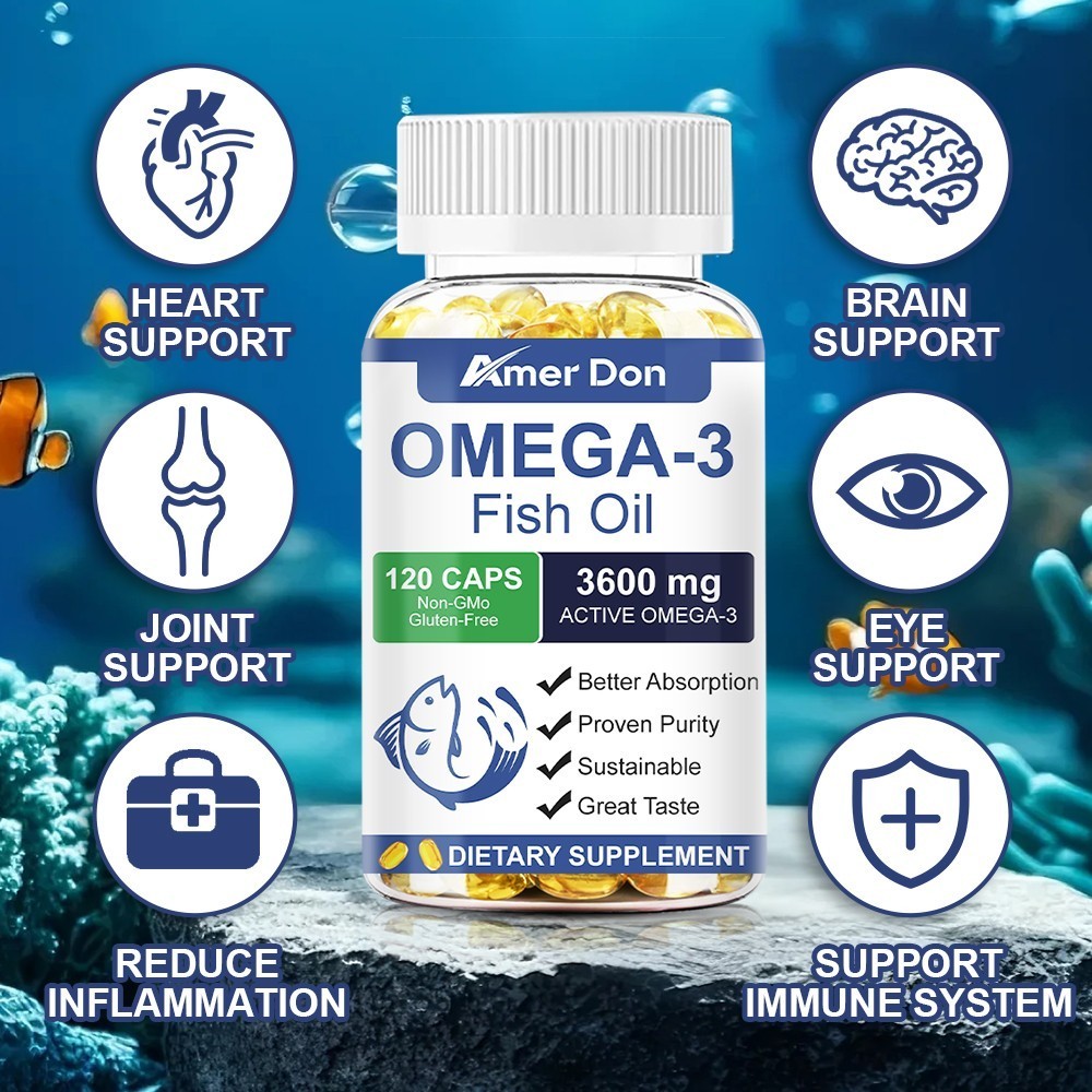 3x Strength EPA & DHA Omega 3 Fish Oil 3600mg, Highest Potency, 120 Softgels