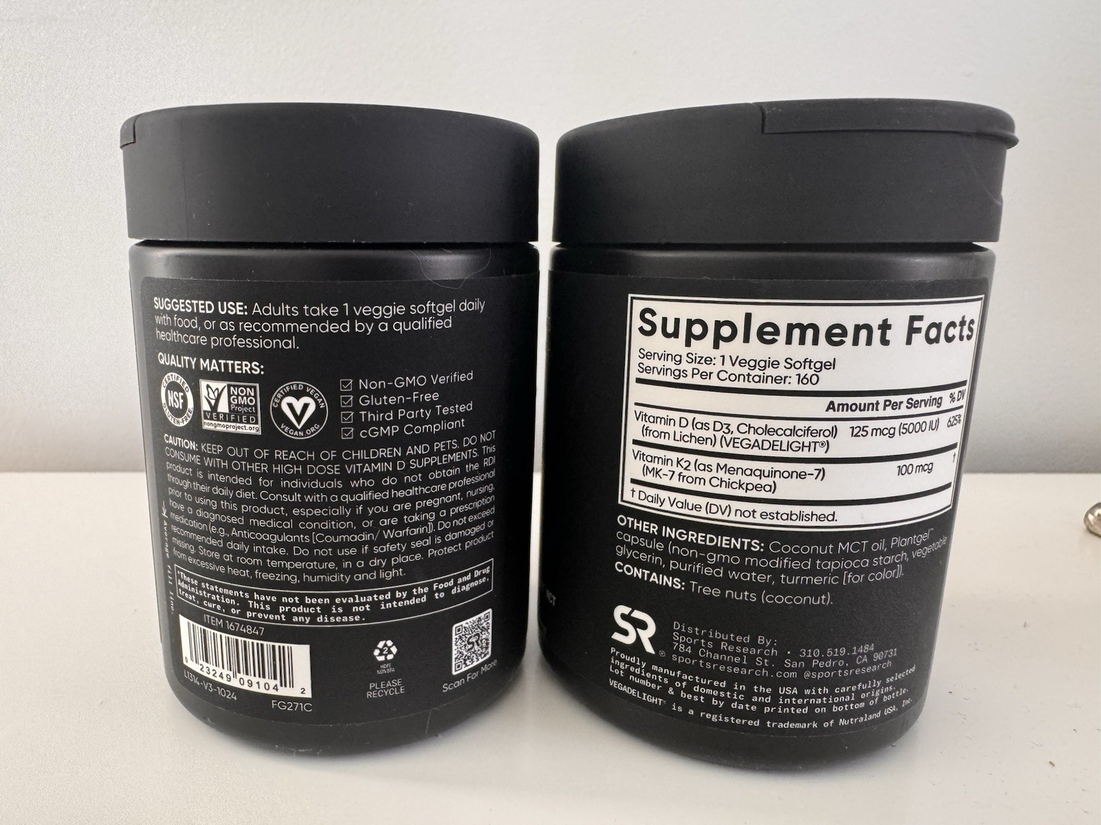 Sports Research Plant Based D3 (5,000 IU) + K2 (100 mcg) 160 Gels EXP 03/29