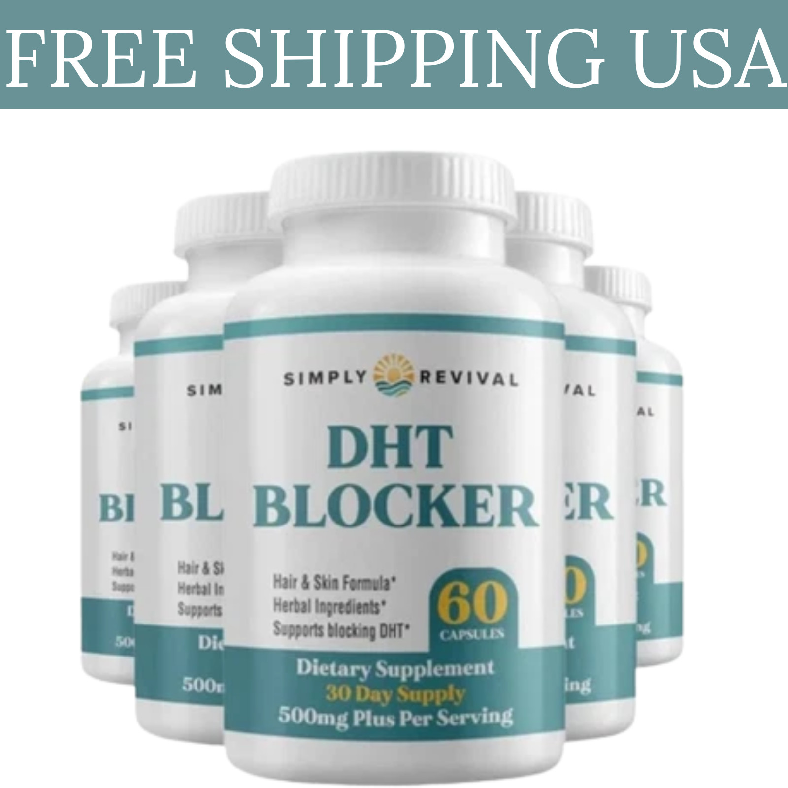 5-Pack Simply Revival DHT Blocker – Promote Healthy Hair Growth – 300 Capsules