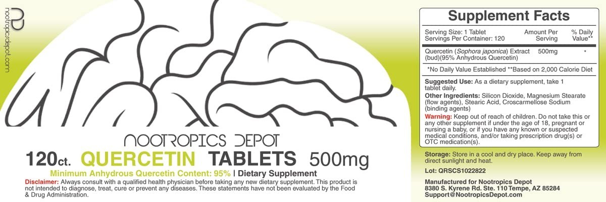 High-Potency Quercetin Tablets 500mg | 120 Count | 95% Pure Anhydrous Formula