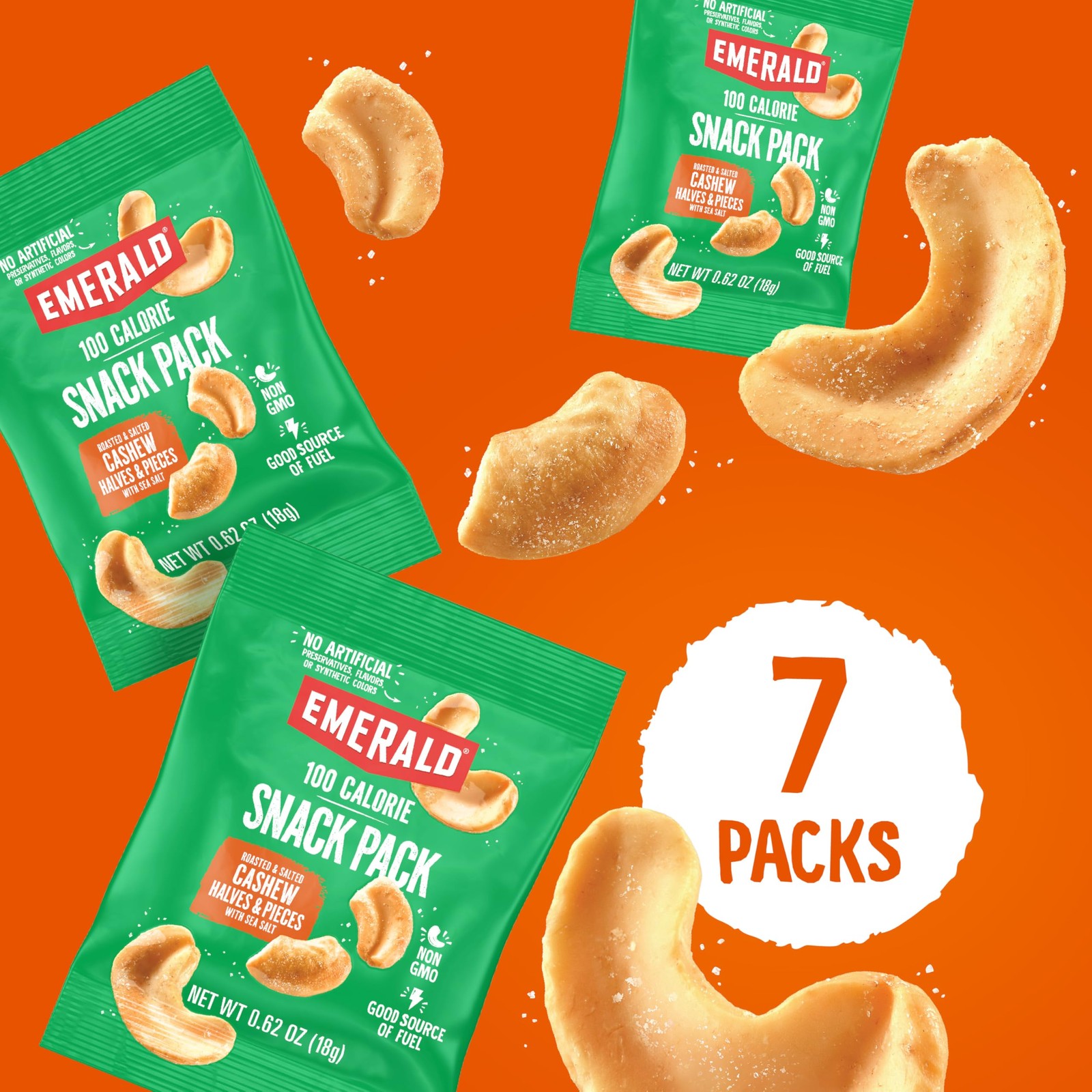 Emerald Nuts Roasted and Salted Cashews 7ct (1-Pack), 0.62 Ounce (Pack of 7)