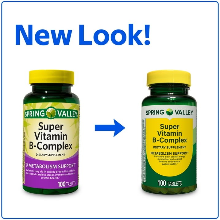 Spring Valley Super Vitamin B-Complex Tablets, Metabolism Support, 100 Count