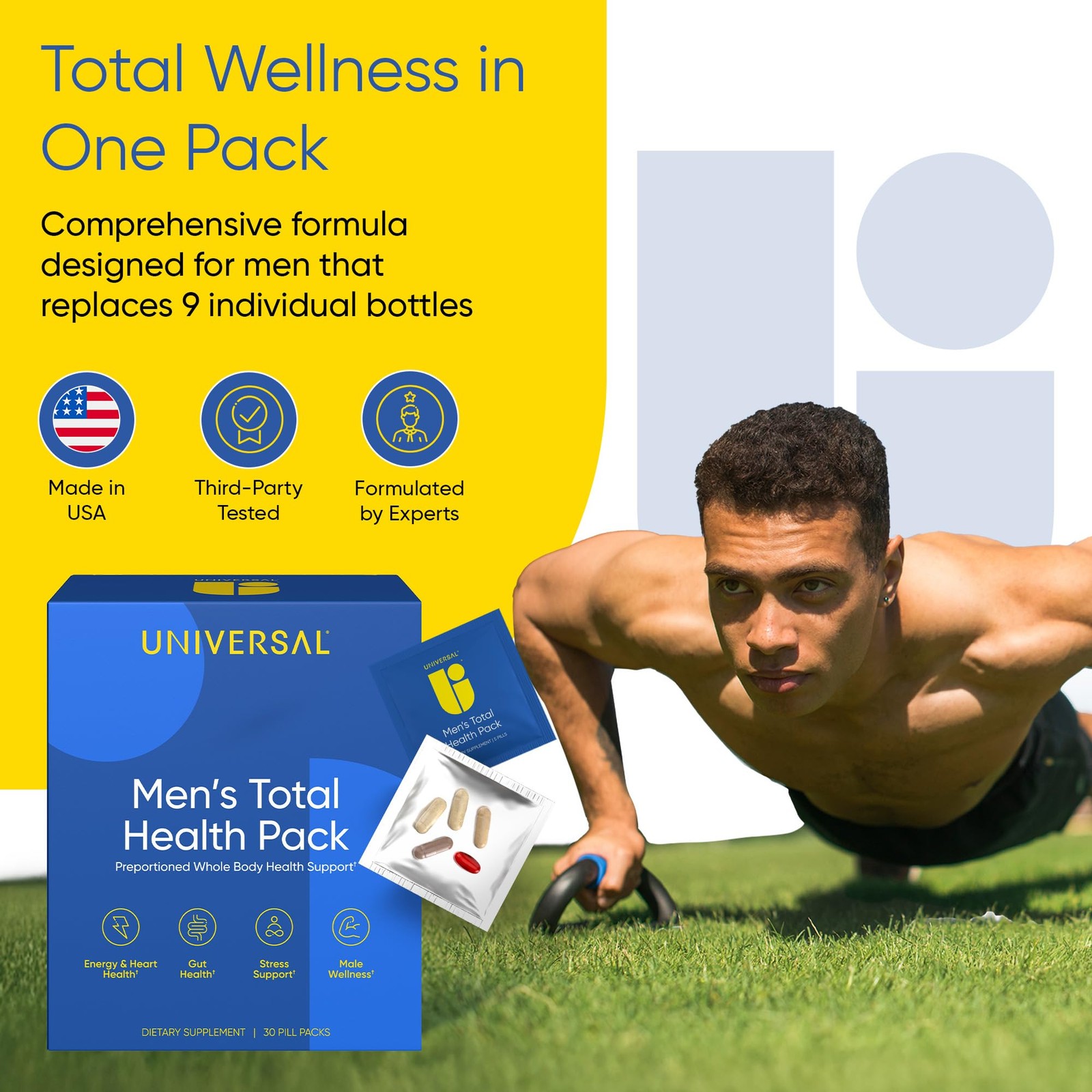 Universal U Men’s Total Health Multivitamin Pack 30 Count Convenient Supplement