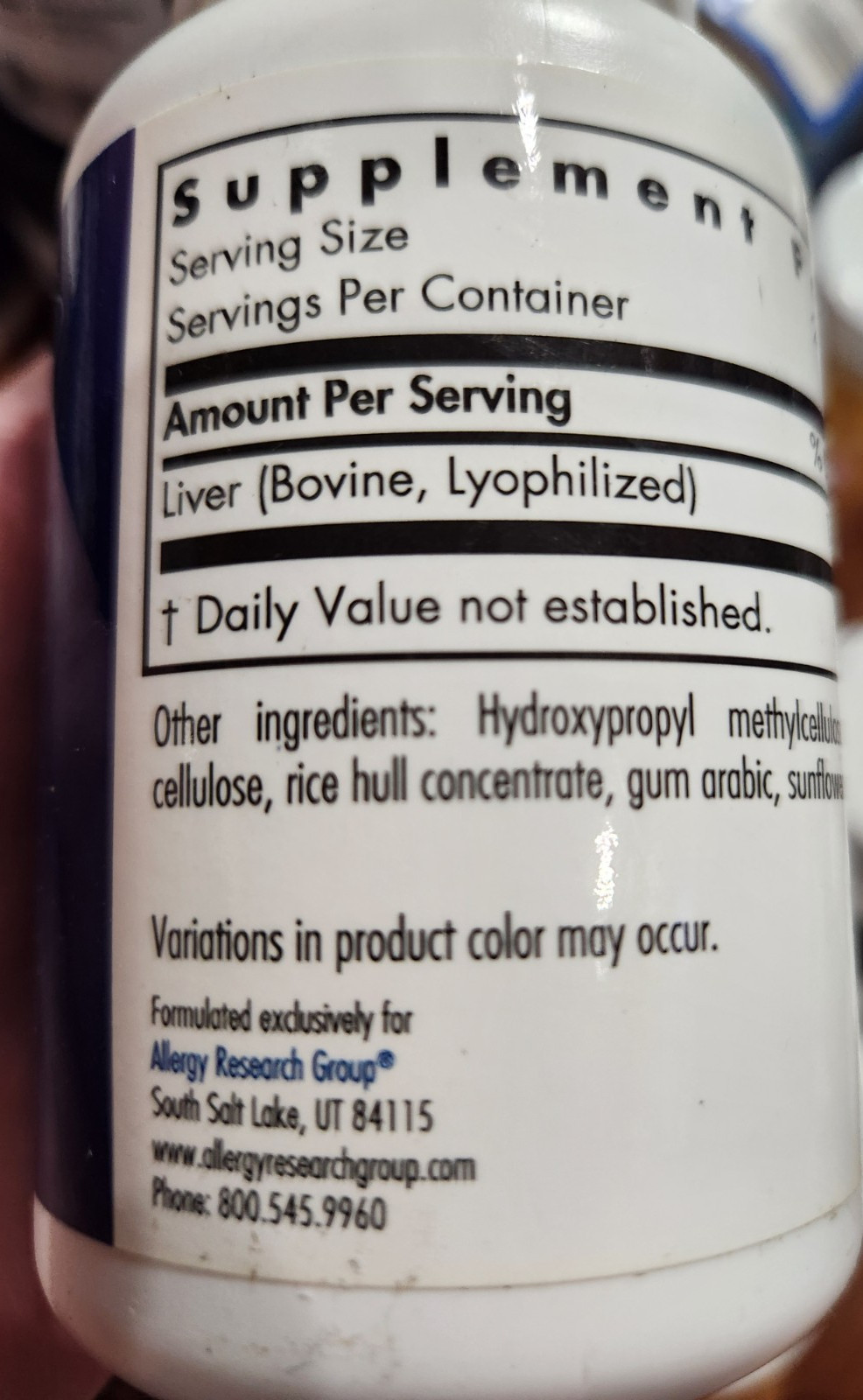Allergy Research Group , Liver Beef , 125 VEGICAPS , EXP : 2027