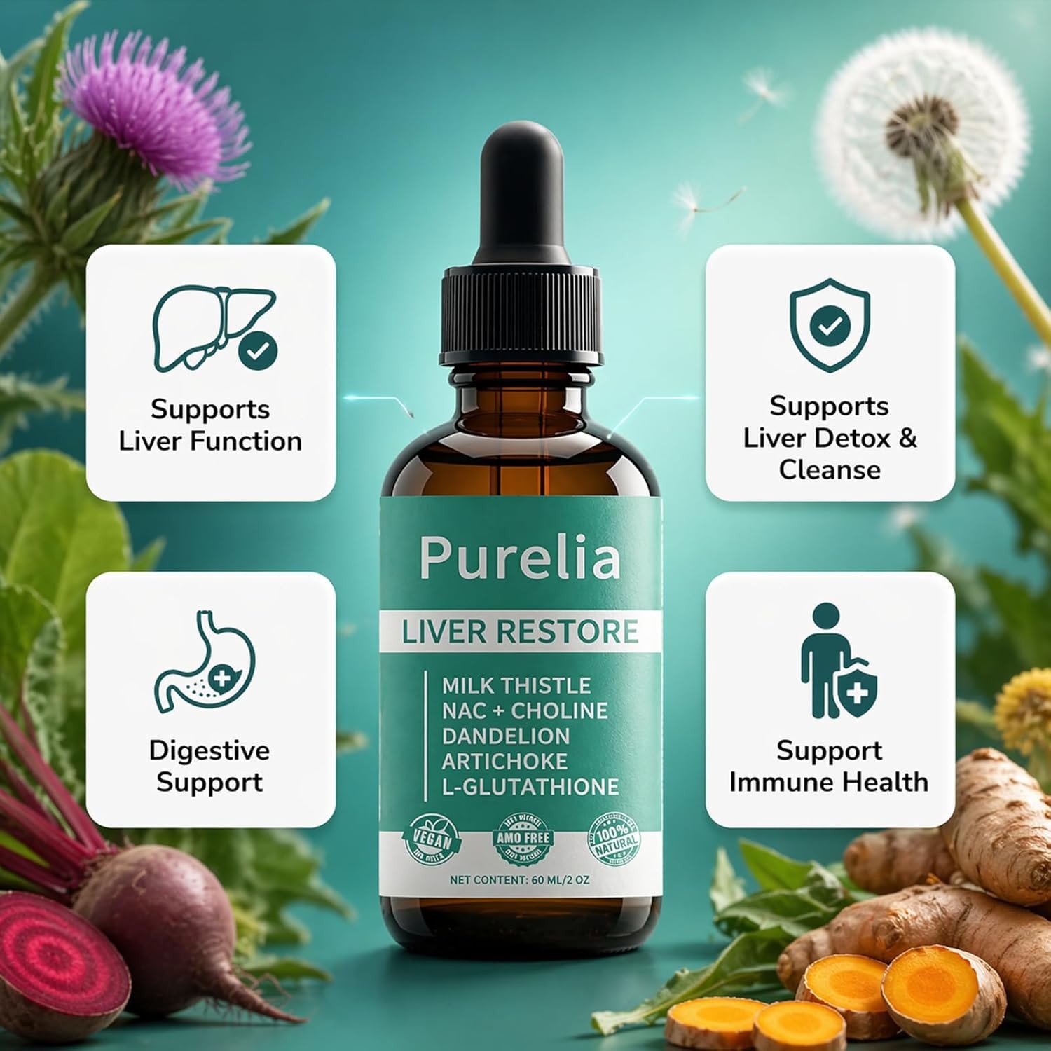 Purelia Liver Restore Drops -Complete Liver Support Supplement With Milk Thistle