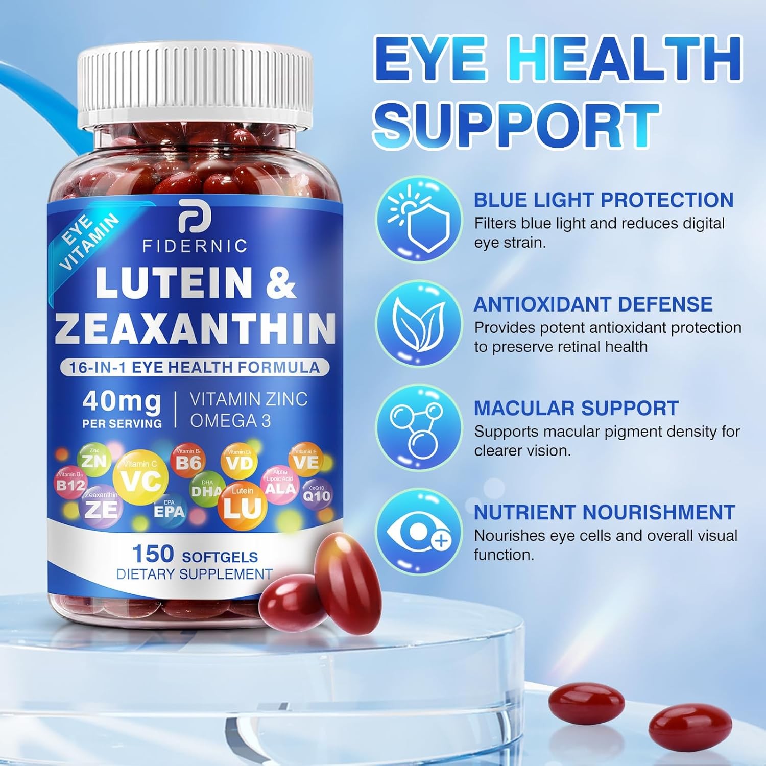 Lutein and Zeaxanthin Supplement – Eye Vitamins, 40 Mg Lutein & 8 Mg Zeaxanthin