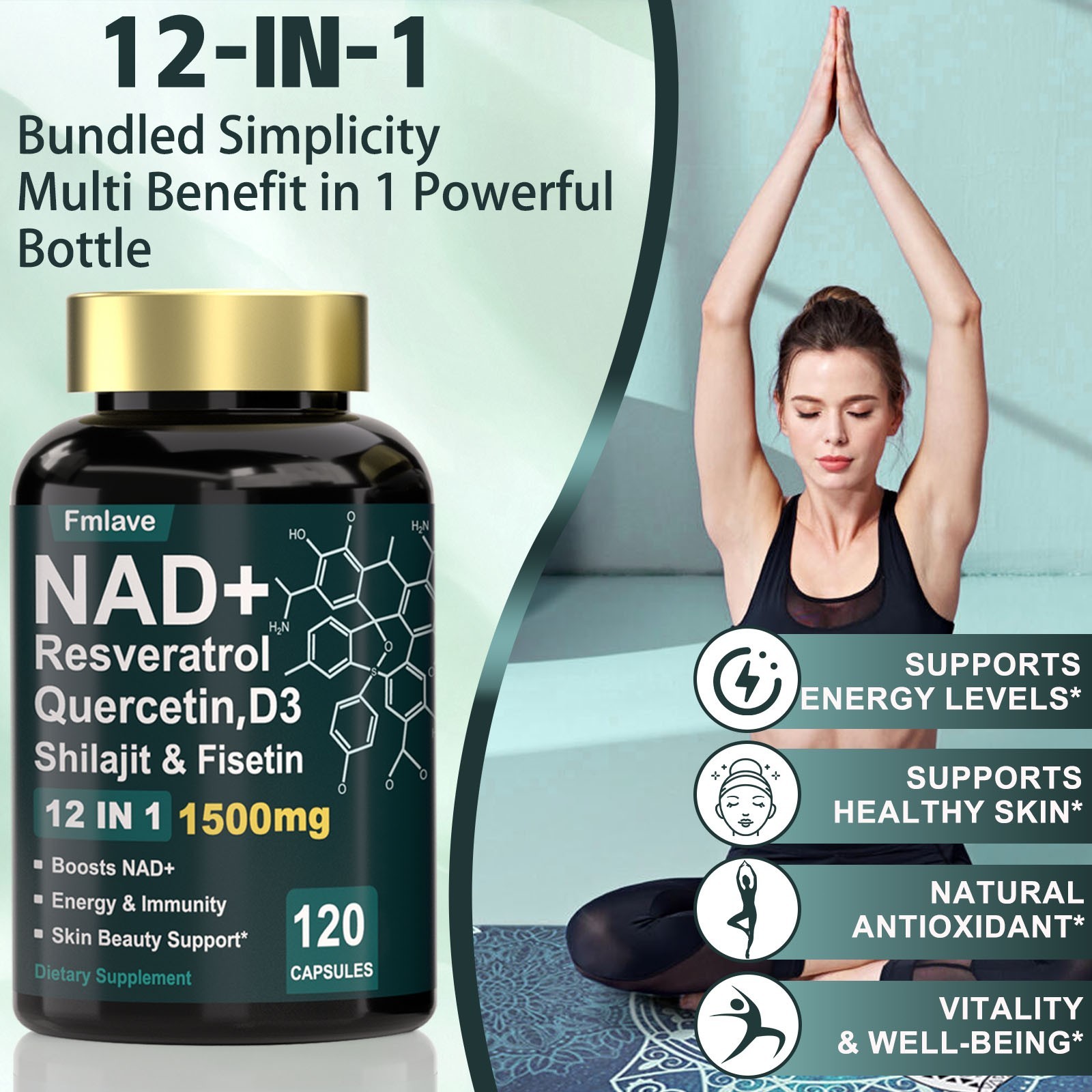 4pack NAD+ Supplement 1500Mg with Resveratrol Fisetin Nad plus Boosting 480 Caps