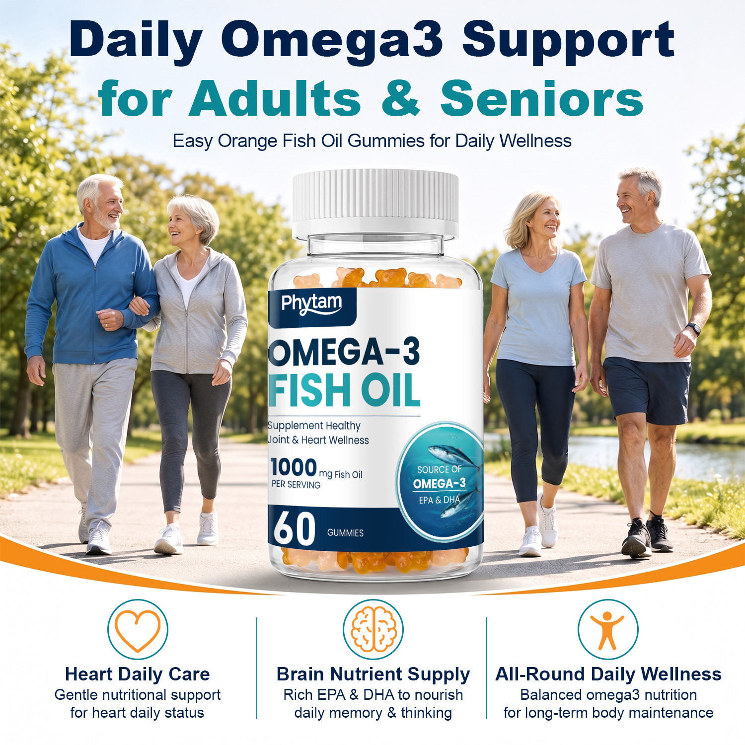 Omega 3 Fish Oil Gummies, Heart Healthy Omega 3 Gummy Supplement DHA & EPA Extra