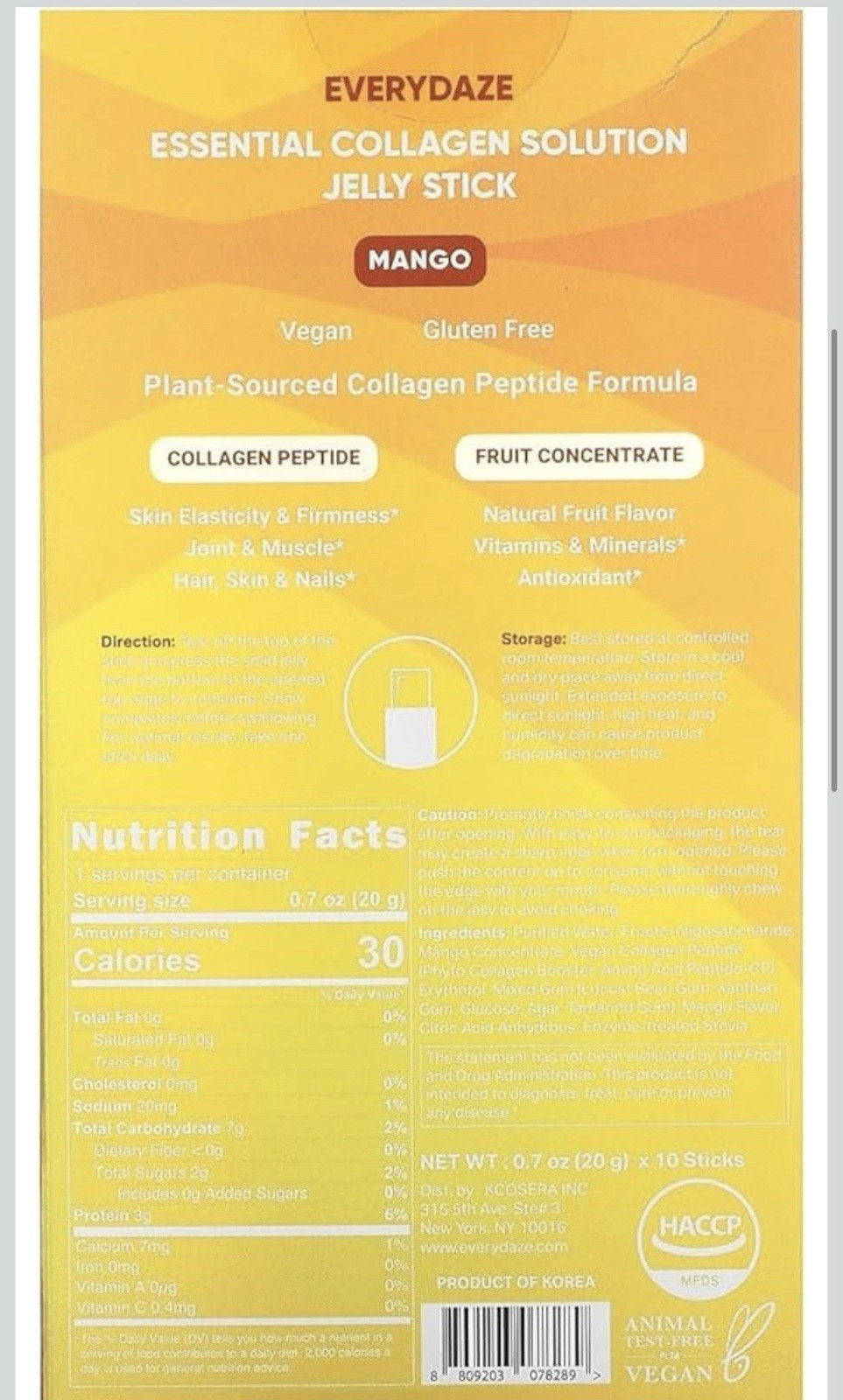 EVERYDAZE Essential Collagen Solution Jelly Stick Mango 3000 mg Vegan EXP 10/28