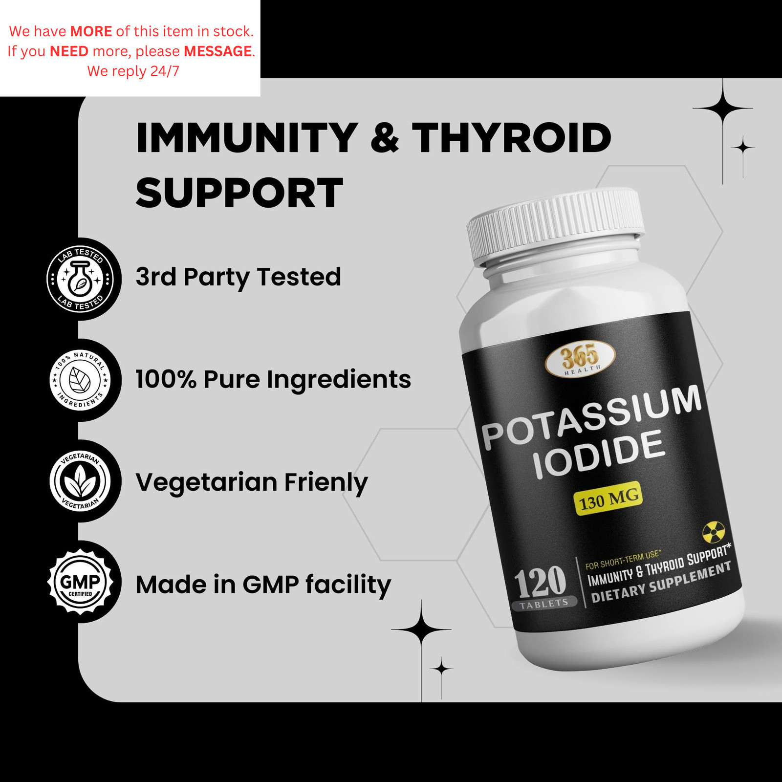 Potassium Iodide130 mg – KI Tablets- 120 Count (Pack of 1), White