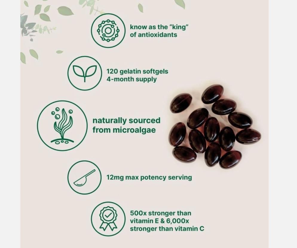 latest Astaxanthin 12mg from Natural Microalgae For Skin Glow & Antioxidant S…