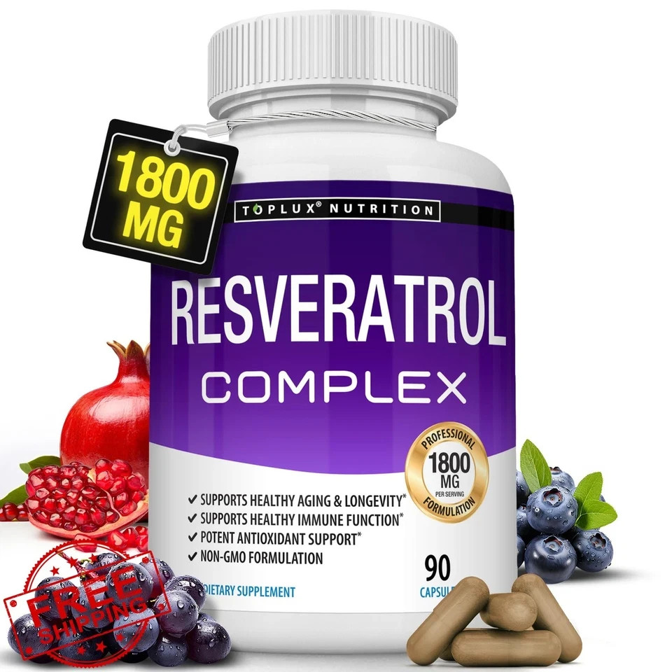 Resveratrol Supplement 1800mg Antioxidant Complex 90 Capsules Men Women