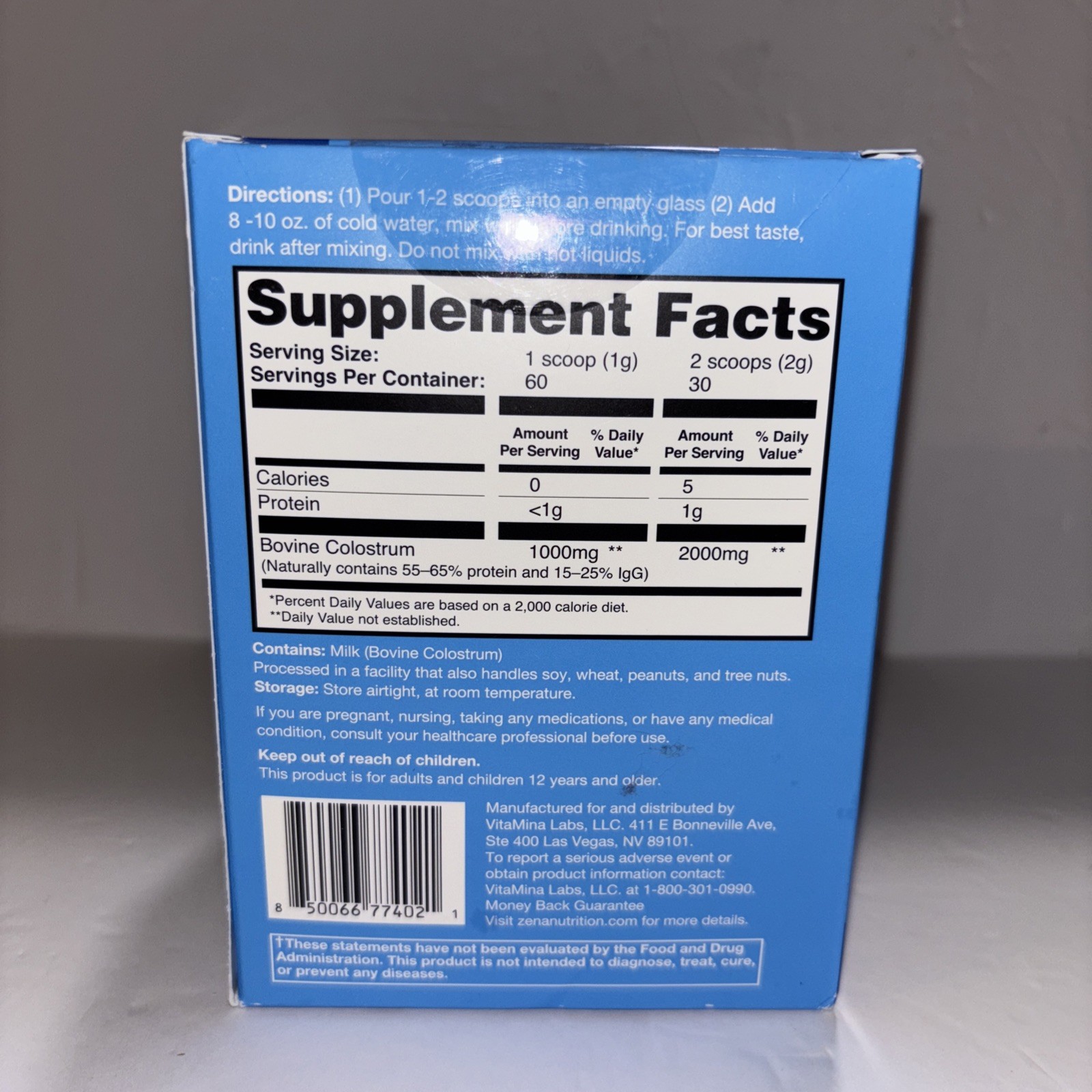 Zena Nutrition Pure Colostrum Powder 2000Mg 30 Servings Exp 02/28