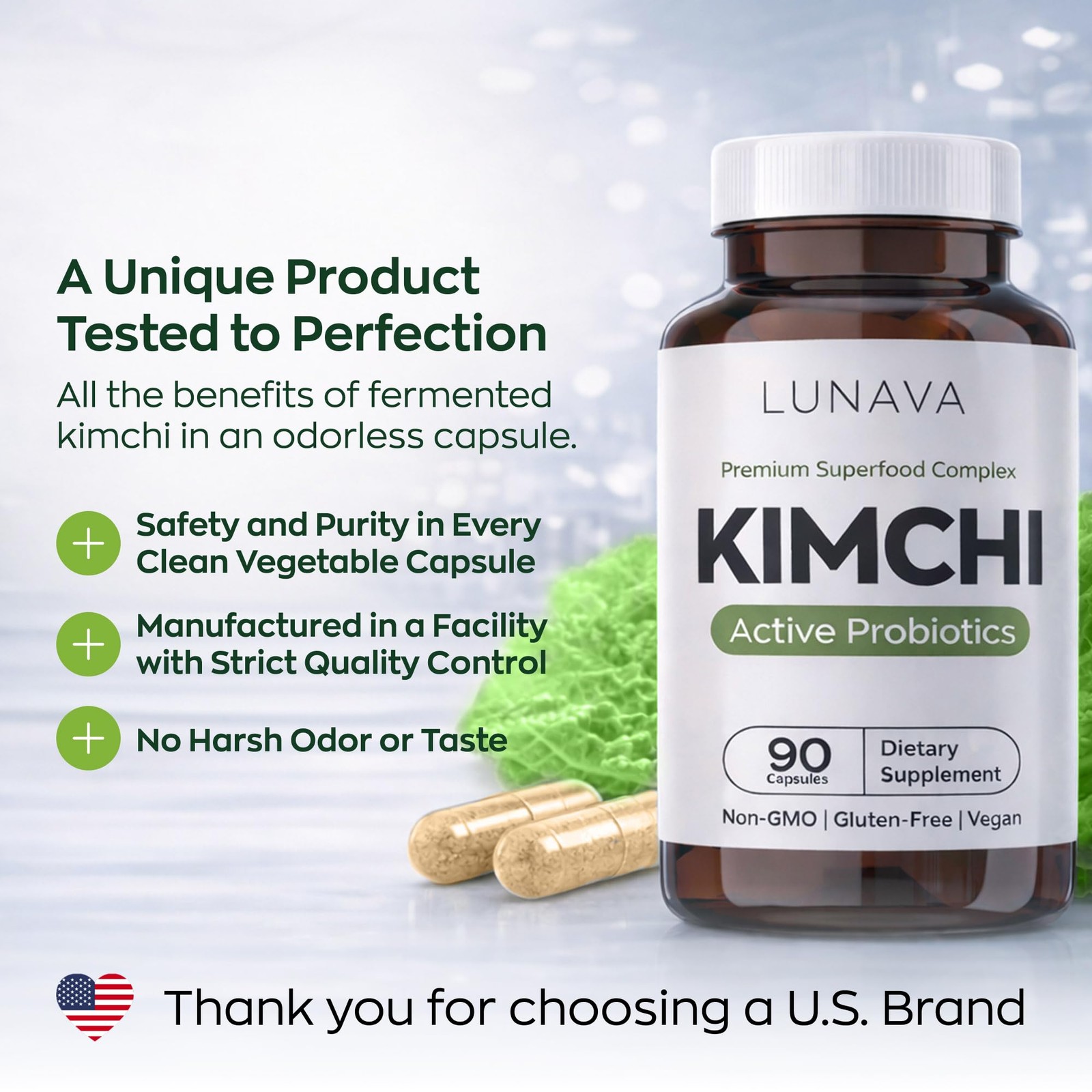 Lunava Kimchi Capsules Fermented Kimchi Superfood Supplement Gut Health