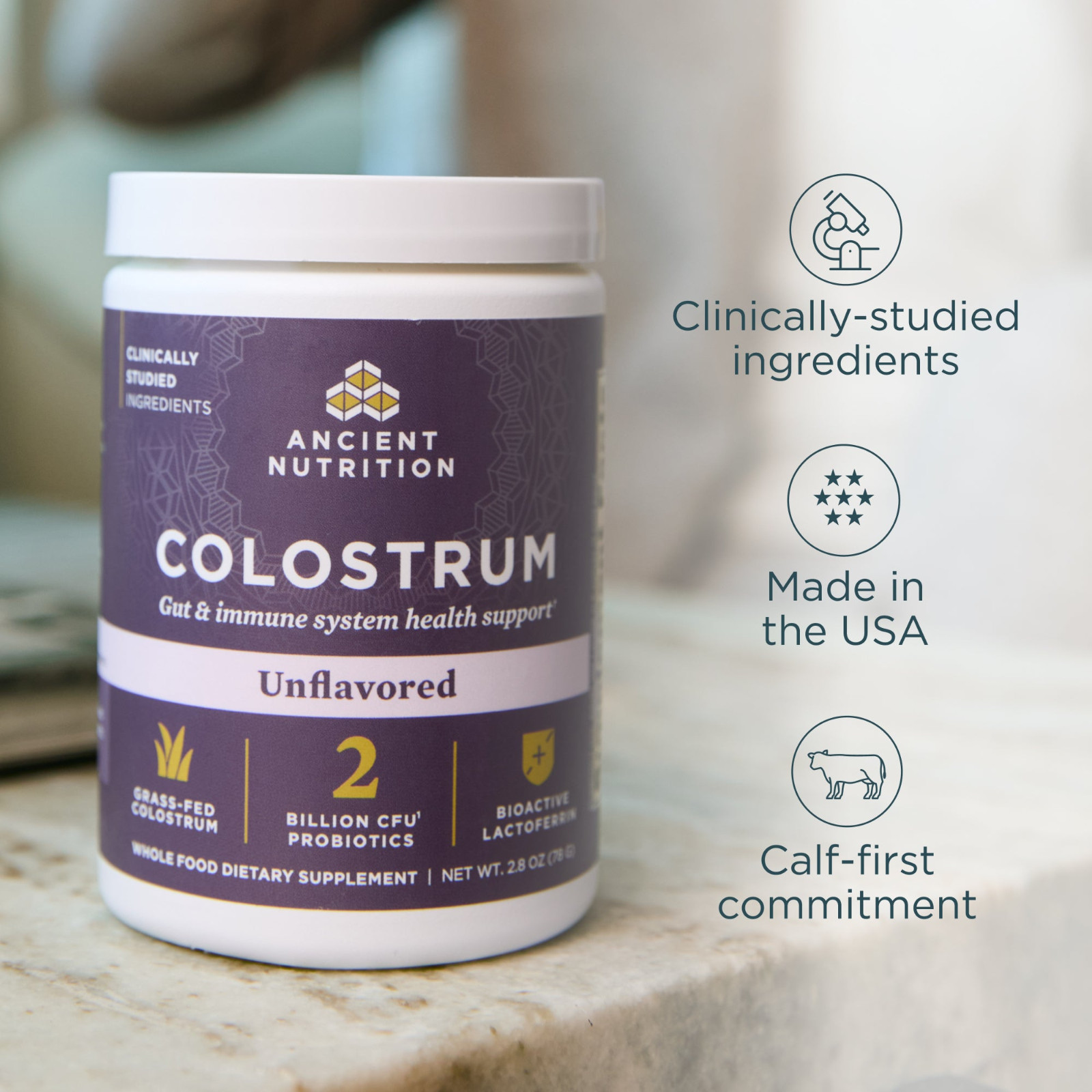 Ancient Nutrition Colostrum Powder Gut & Immune System Health Unflavored 2.8 oz