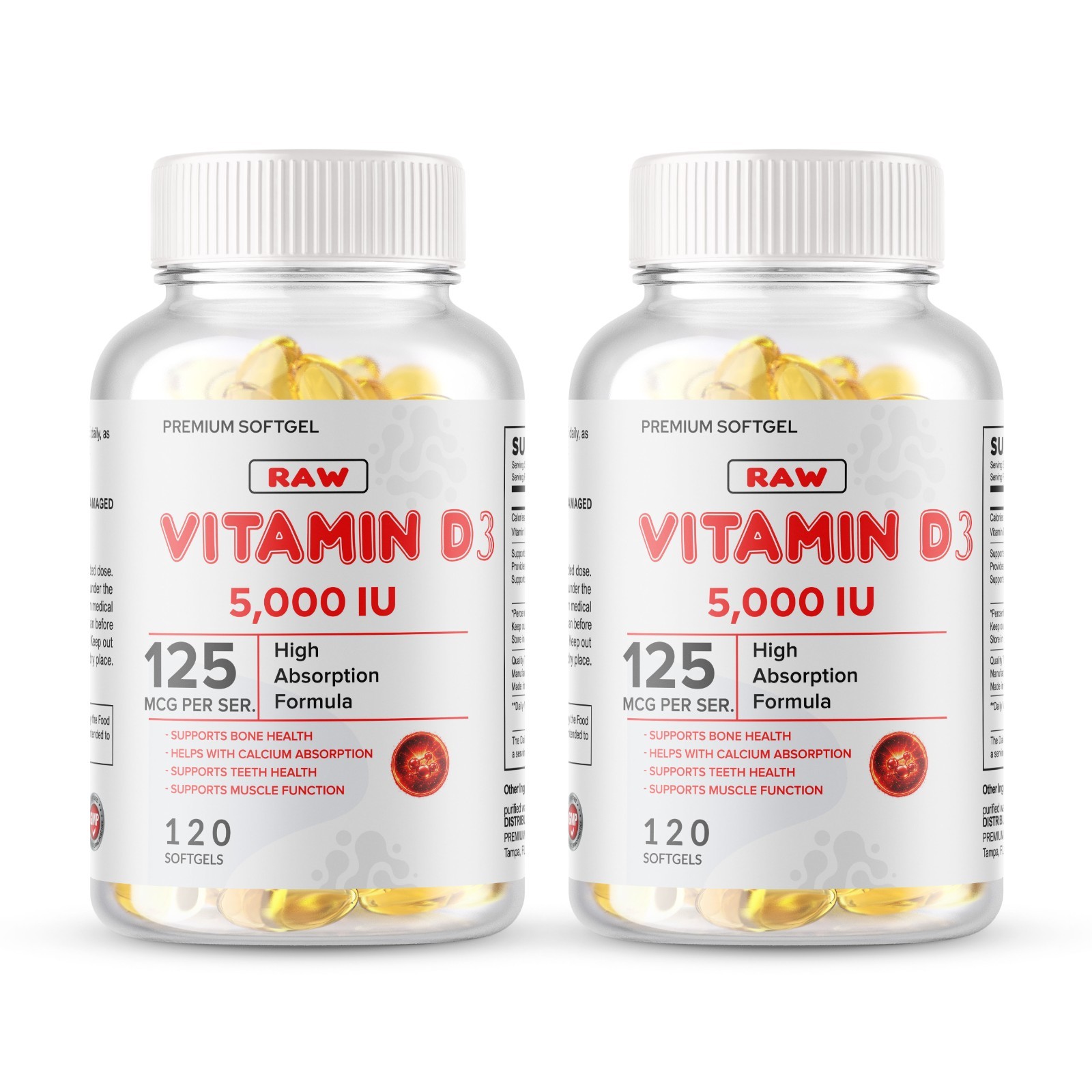 Vitamin D3 5,000 IU, 240 Softgels 125 mcg – Gluten Free & Non-GMO USA Made Ship