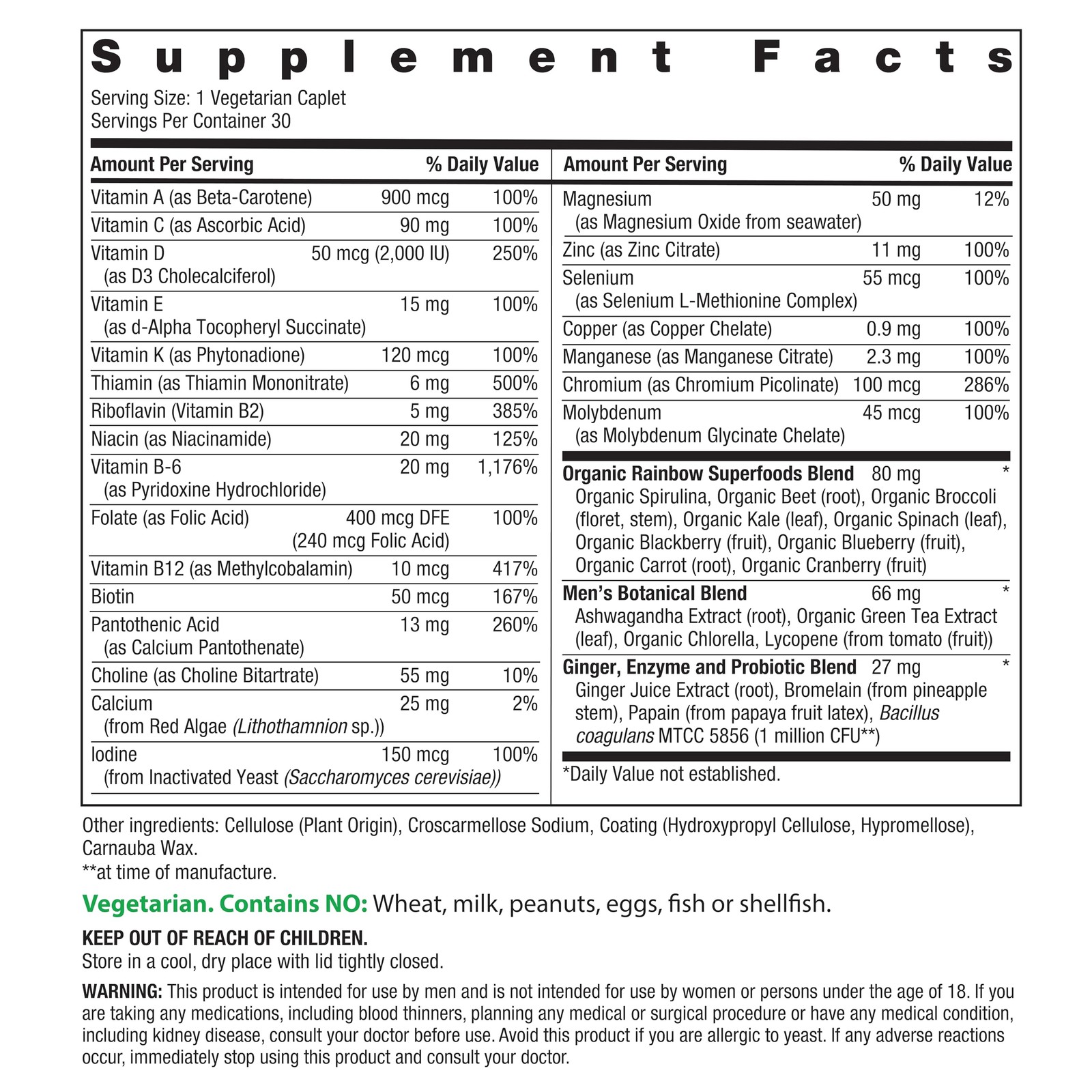 Rainbow Light Mens Multivitamin One + | 30 30 Count (Pack of 1), No Color