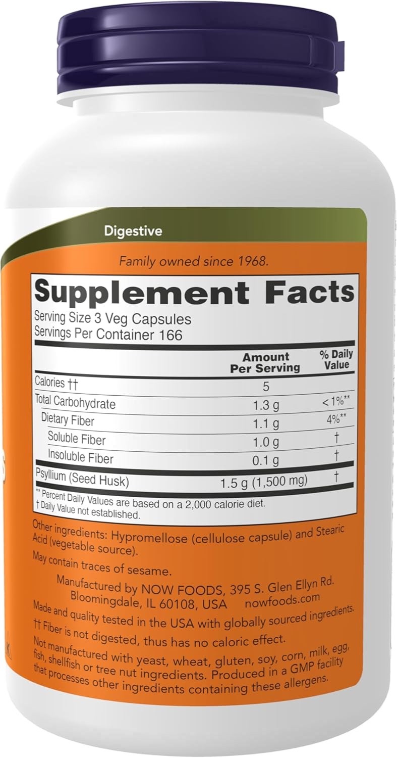 NOW Foods Supplements, Psyllium Husk Caps 500 Mg, Non-Gmo Project Verified, Natu