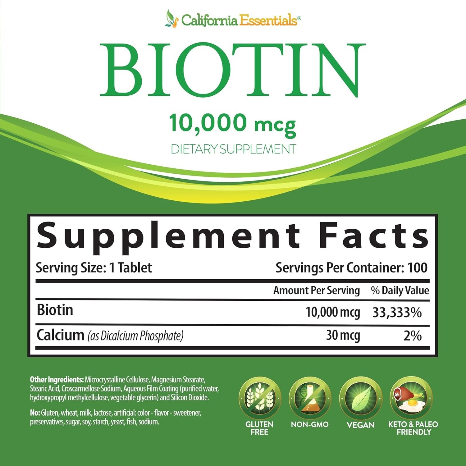 BIOTIN 10,000 and CALCIUM MAX STRENGTH- HAIR,SKIN,NAIL HEALTH -SEALED-FREE SHIP