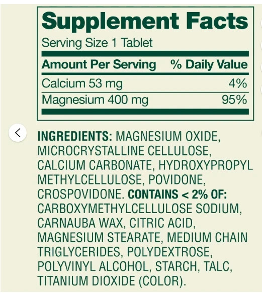Spring Valley Magnesium 400mg 2 Pack 250 Tablets Each 500 Total Supplement