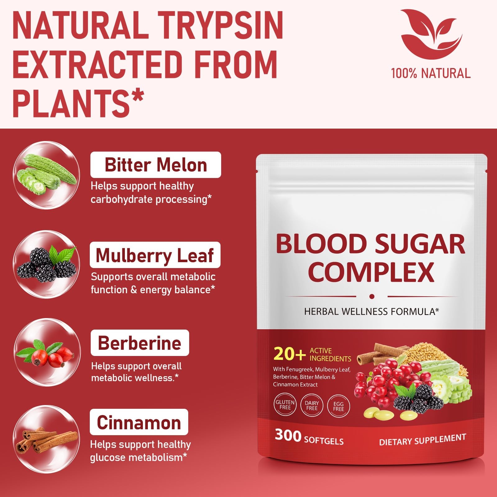300 Softgels Blood Sugar Complex Supplement | 20+ 300 Count (Pack of 1)