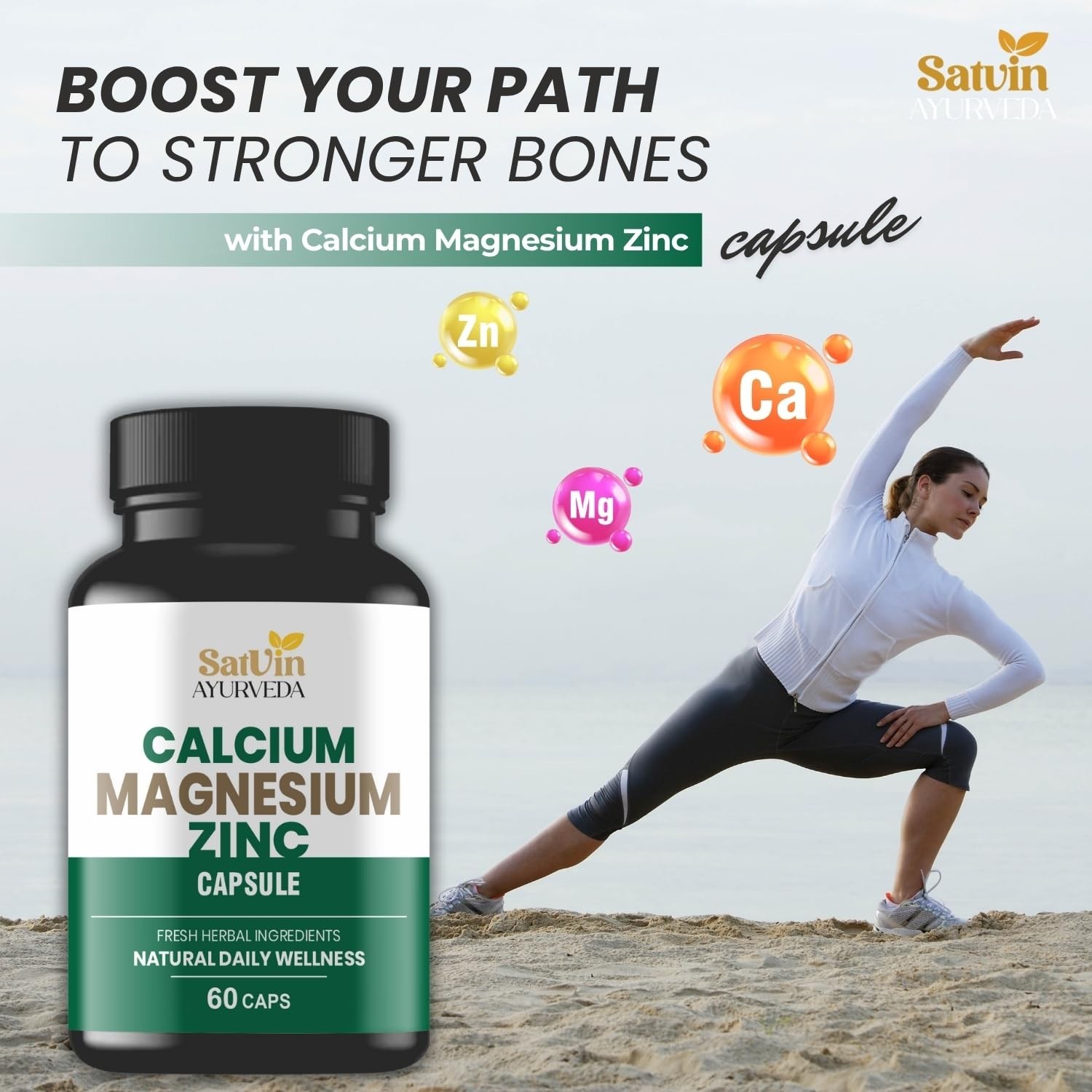 SATV.IN Ayurveda Calcium Magnesium Zinc 60 Veg Capsules