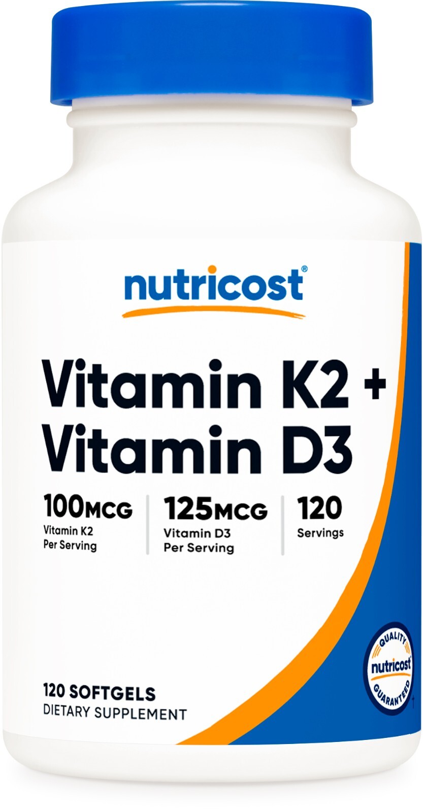 Nutricost Vitamin K2 (100mcg) + Vitamin D3 (5000 IU) 120 Softgels – Gluten Free