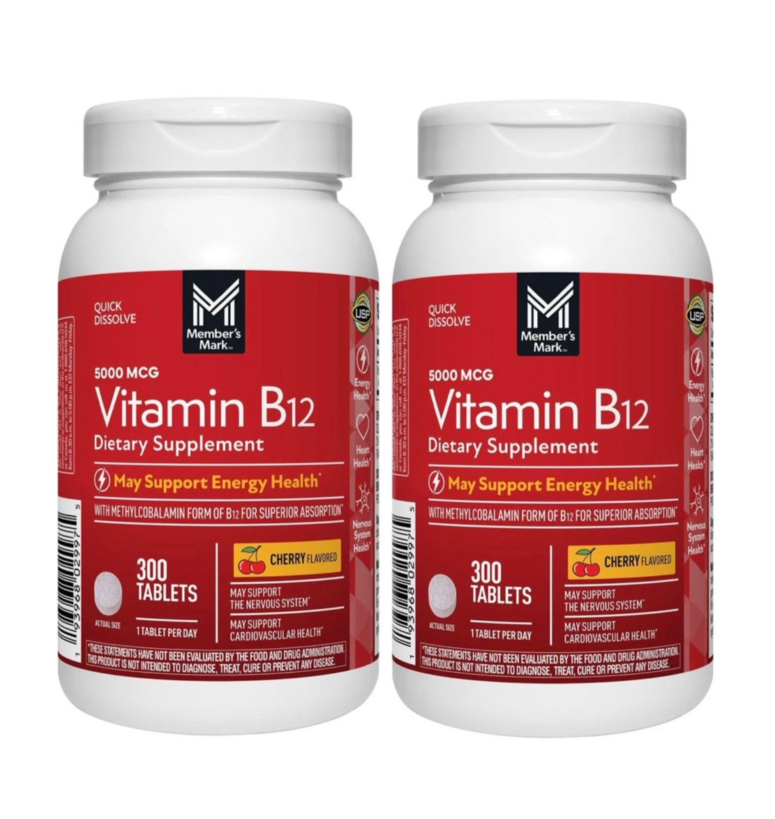 (2- Pack) Vitamin B12 5000 mcg, 300 count — Cherry Flavored, Superior Absorption