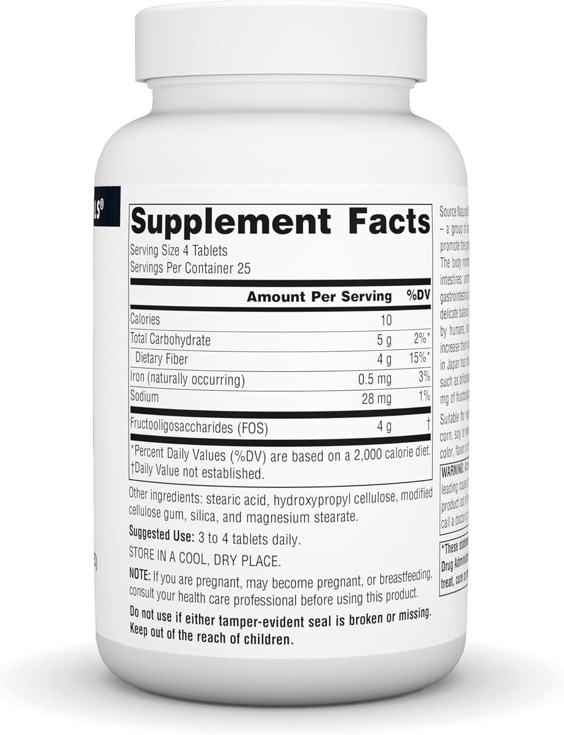 Source Naturals FOS Fructooligosaccharides 100 Tablets Dairy-Free, Egg-Free,