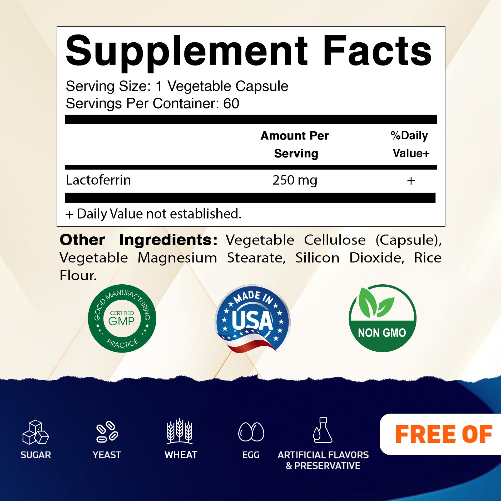 Vitamatic Lactoferrin 250mg (Apolactoferrin), 60 Vegetable Capsules