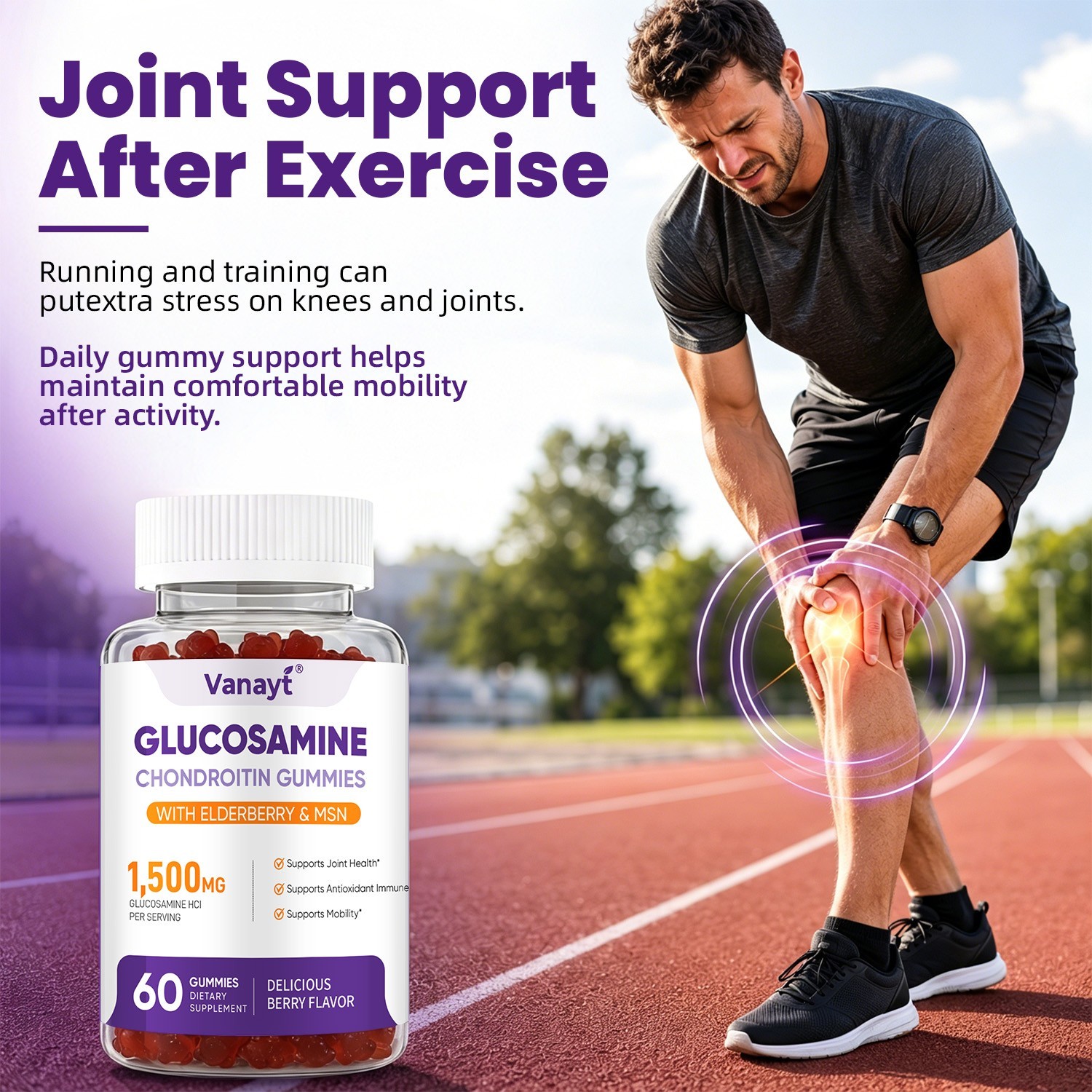 1500mg Glucosamine Chondroitin Gummies MSM Triple Strength Joint Support 60Ct