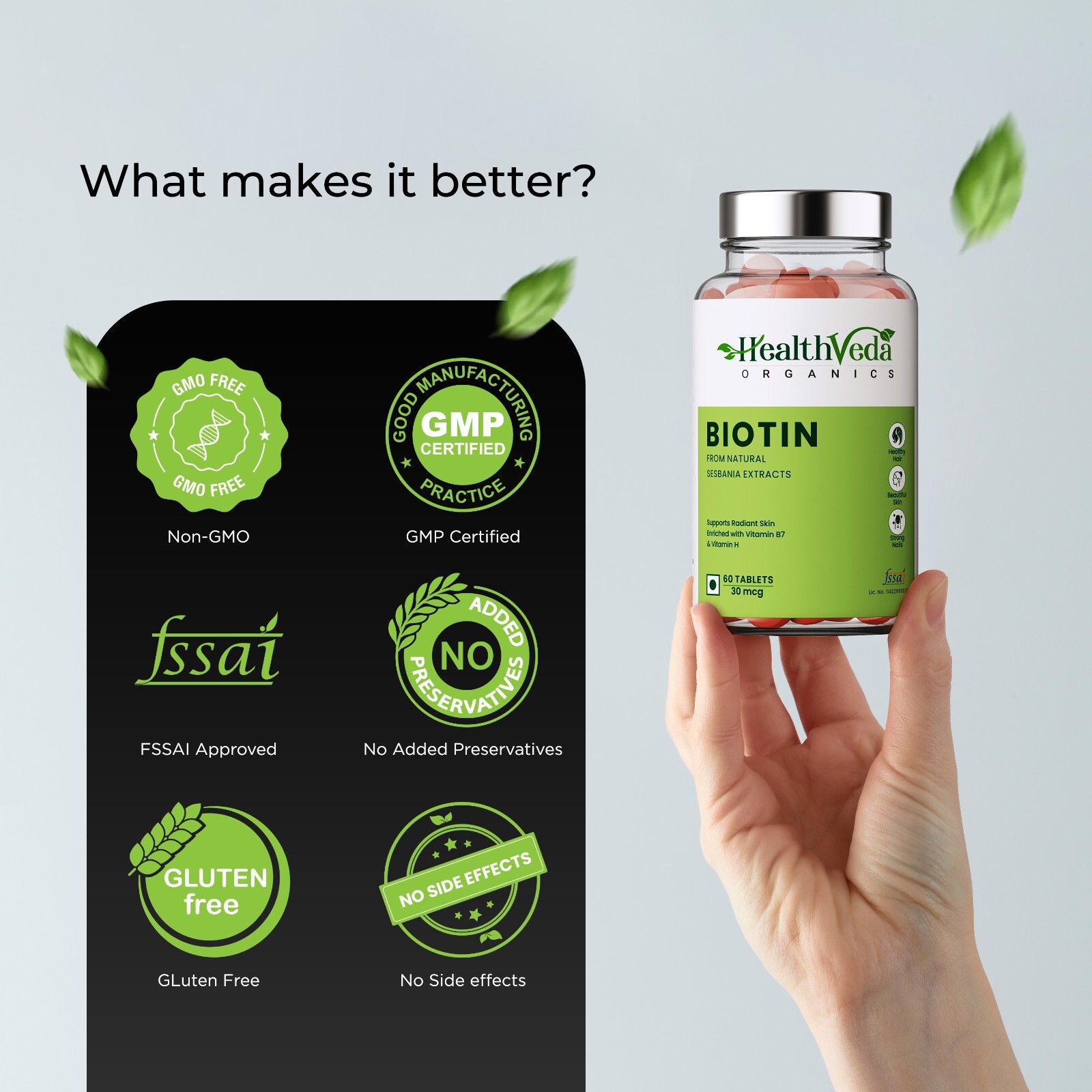 Health Veda Organics Biotin For Healthy Hair, Beautiful Skin, & Nail Growth