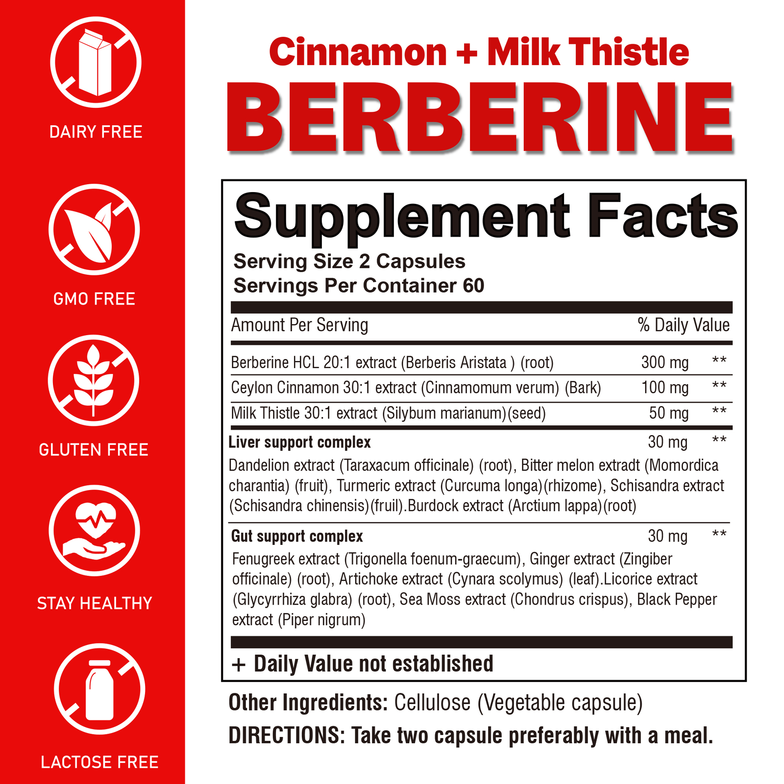 120pcs Premium Berberine HCL – Immune System Support,Proper Microbial Balance