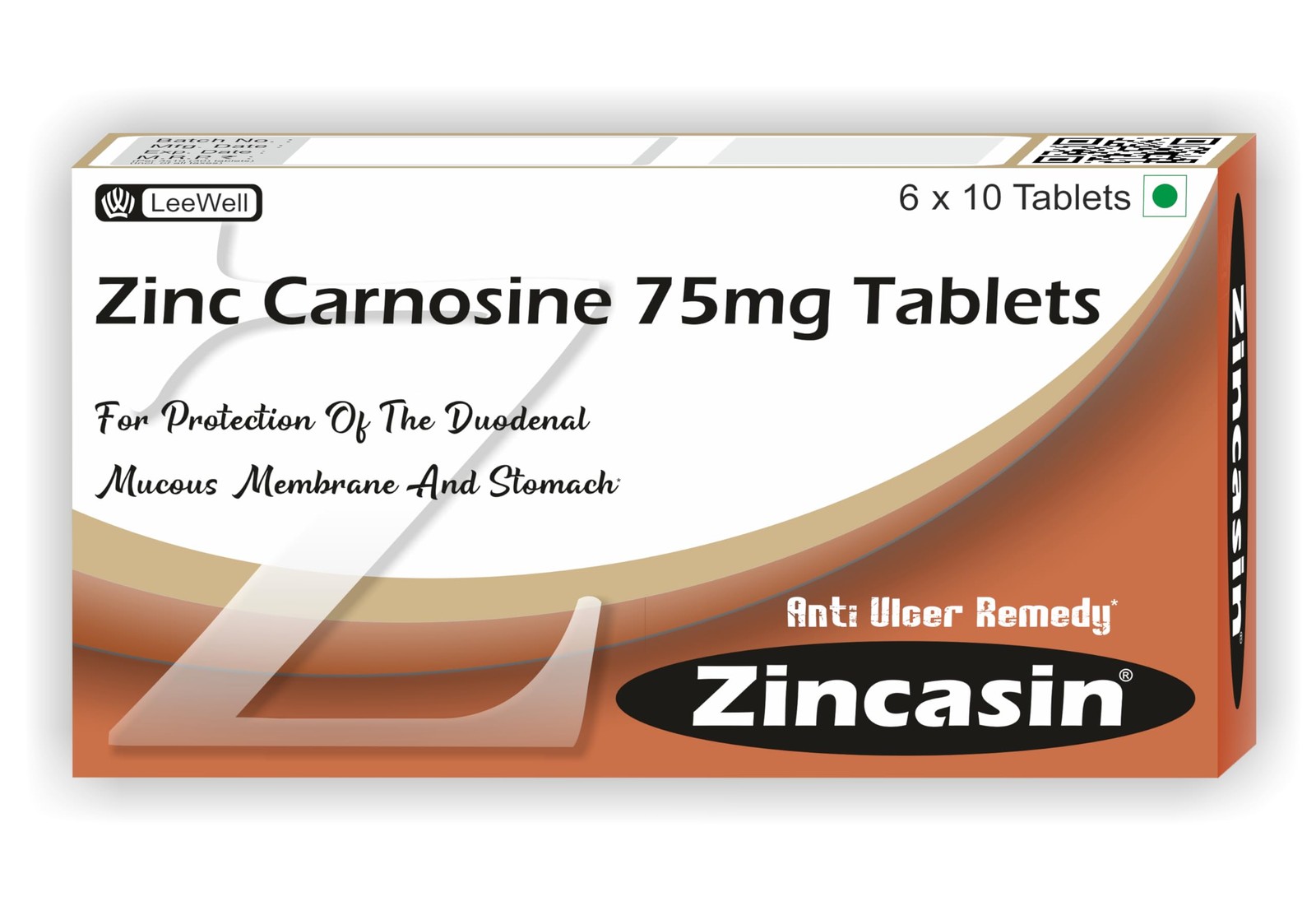 Zincasin Zinc L-Carnosine 75mg x60 | Gut, Immunity, Skin, Hair, Ulcer & IBS Supp