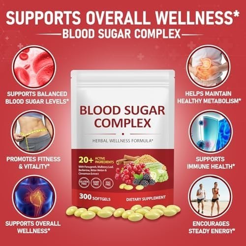 300 Softgels Blood Sugar Complex Supplement | 20+ 300 Count (Pack of 1)