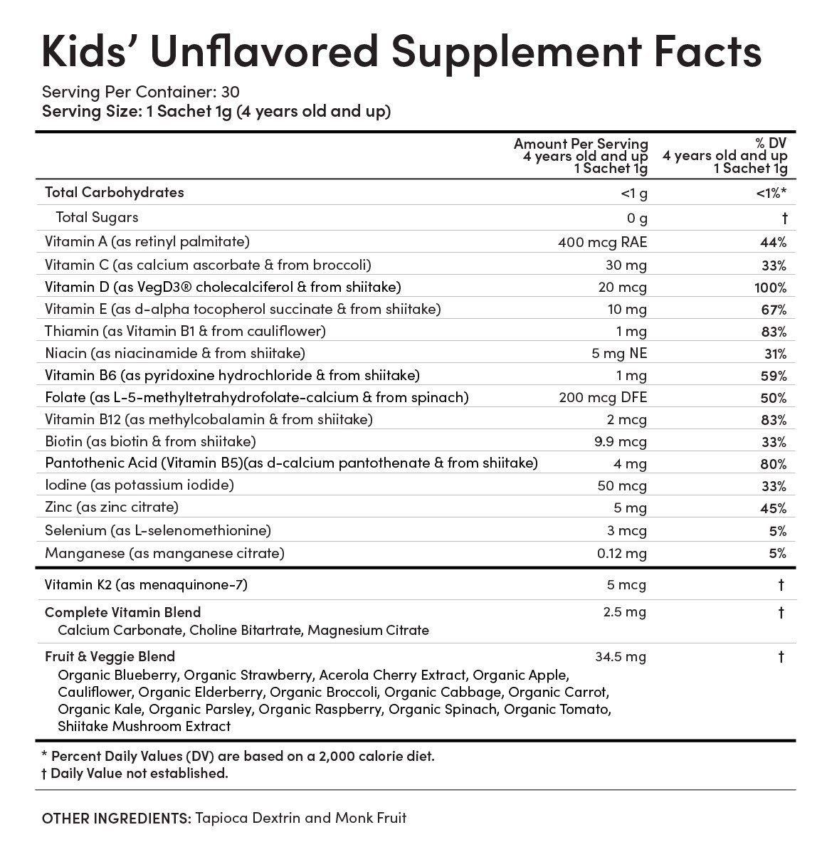 Kids’ Essential Unflavored Multivitamin 4+ Years Old, 30 Stick Packs