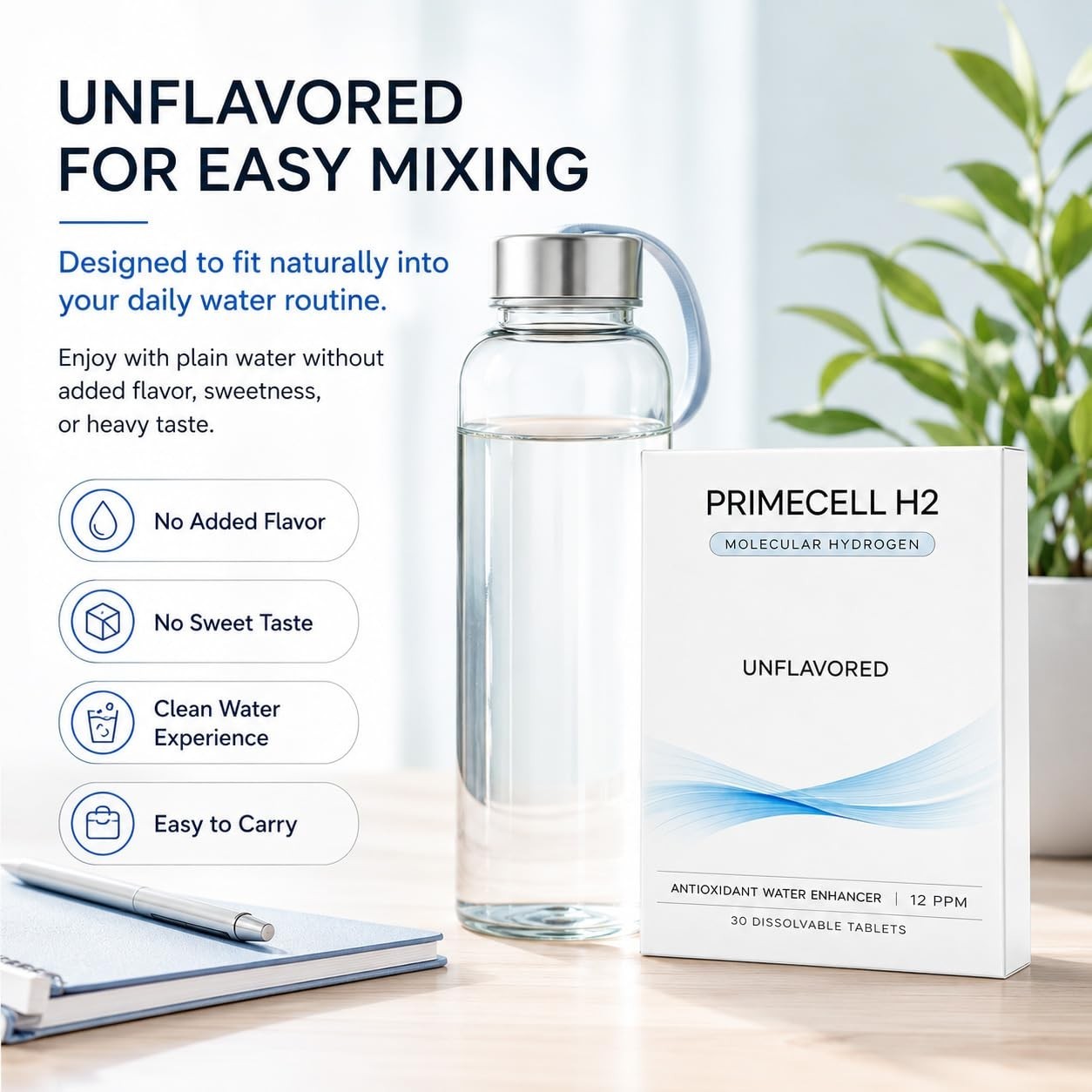 Molecular Hydrogen Tablets – 12 PPM for Drinking Water, Antioxidant & Health Sup