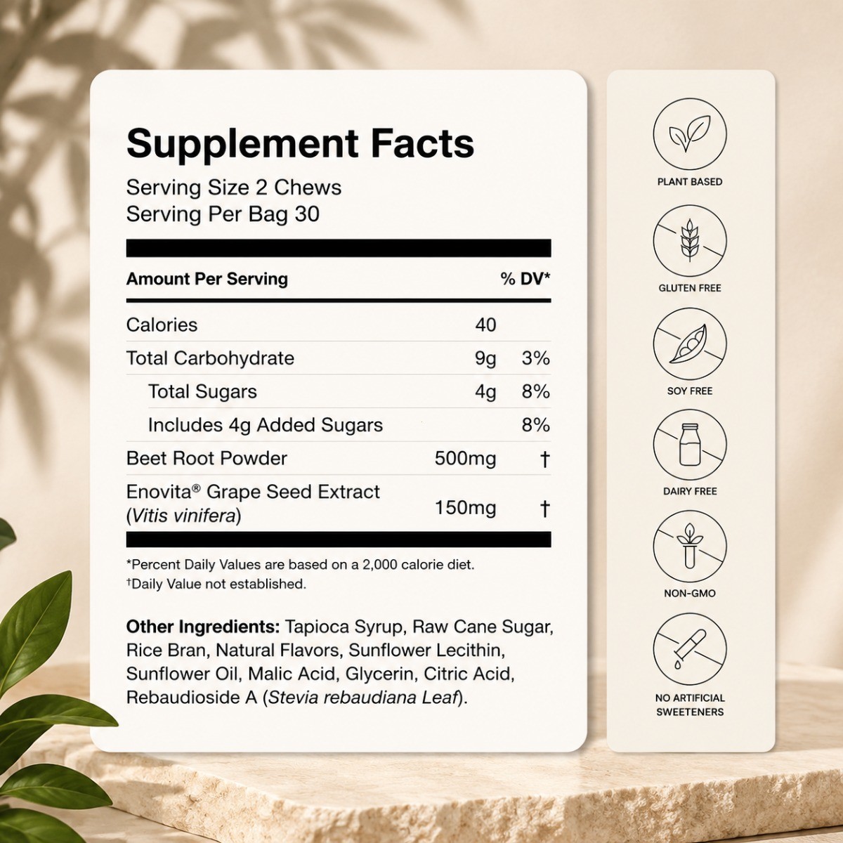 HumanN SuperBeets Pomegranate Berry Chews, 2X BP Support with Grape Seed Extract
